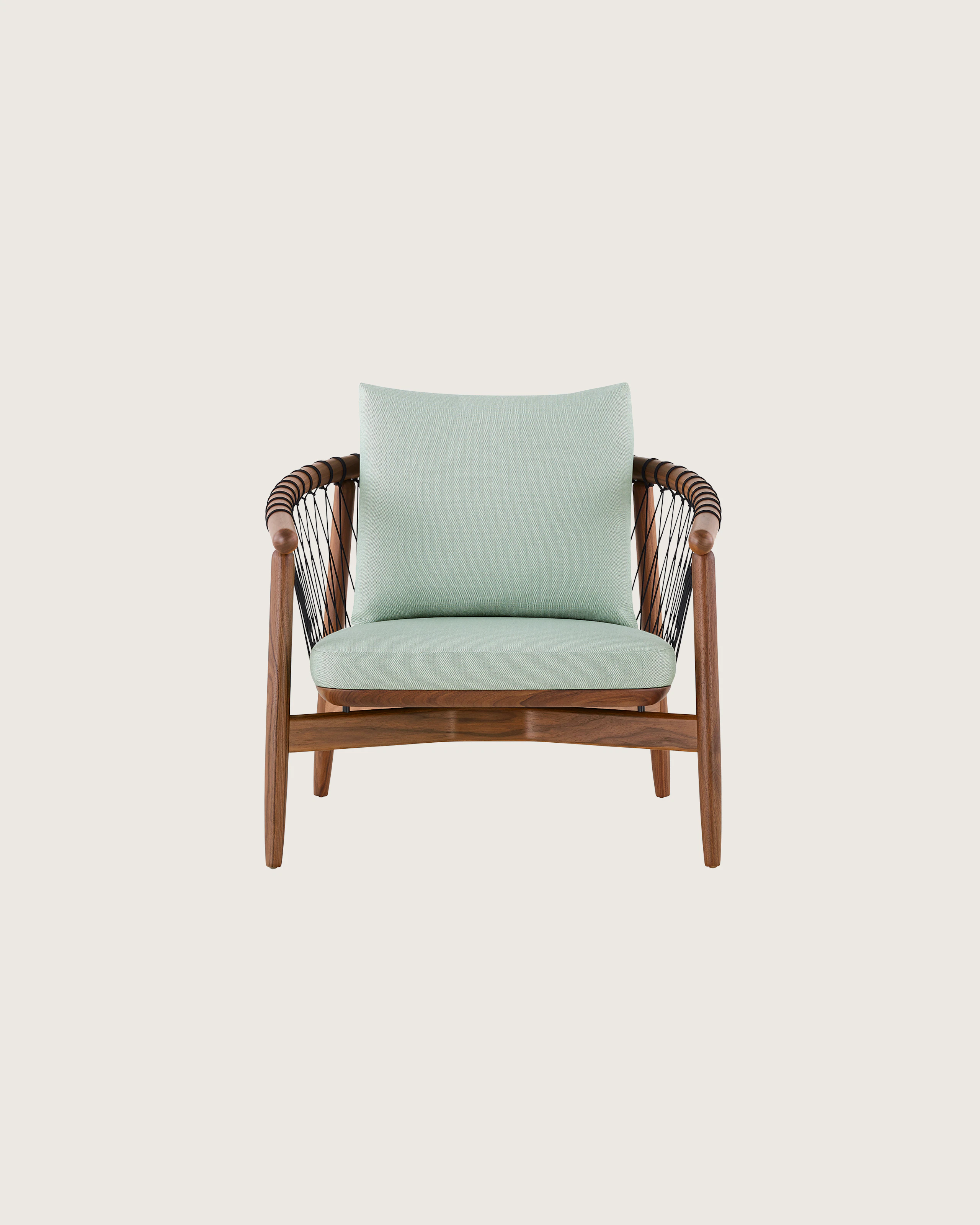A Crosshatch Chair in Saille Celadon and Natural Walnut.