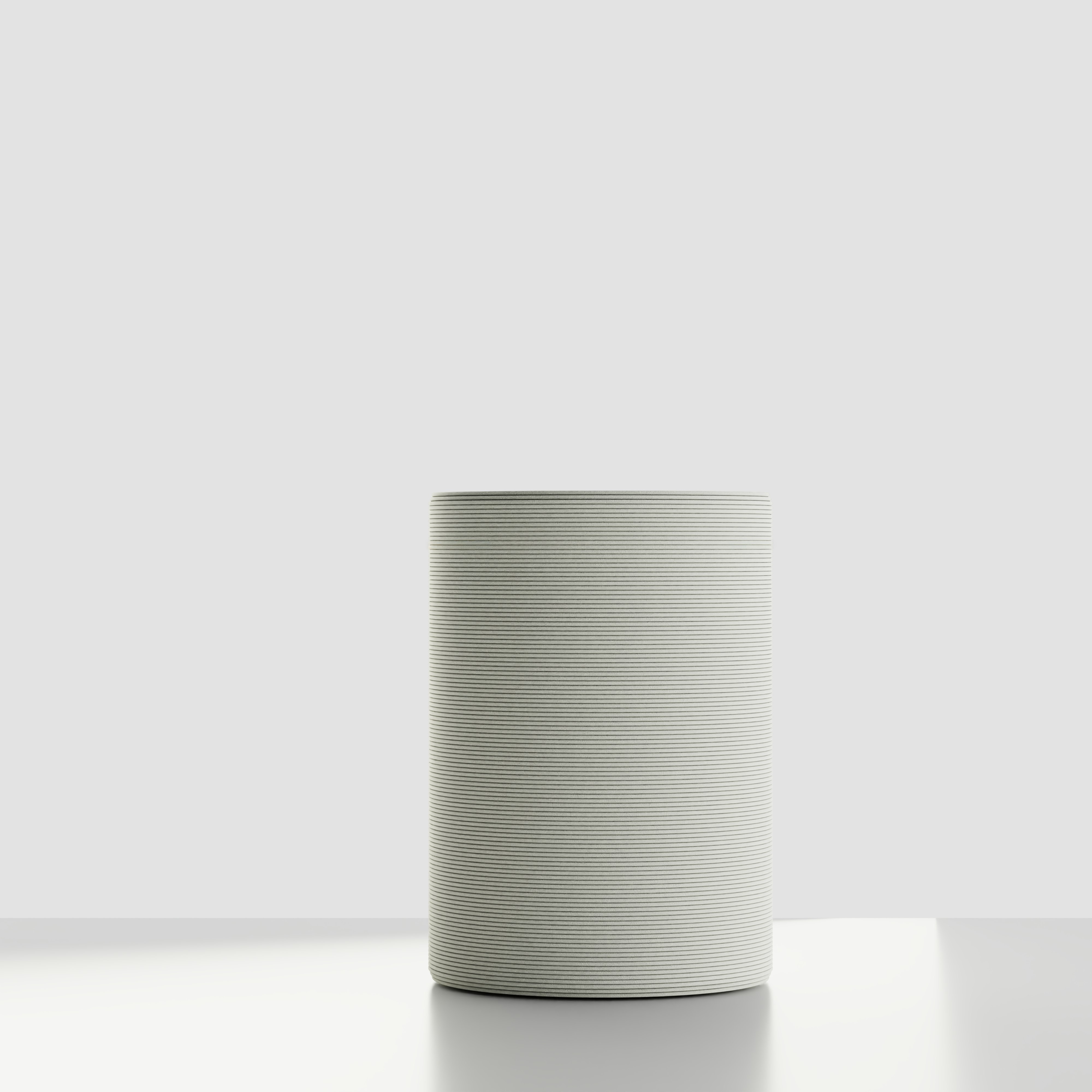 A Solana 3D Printed Concrete Planter in Glacial Mist Viewed from the front.