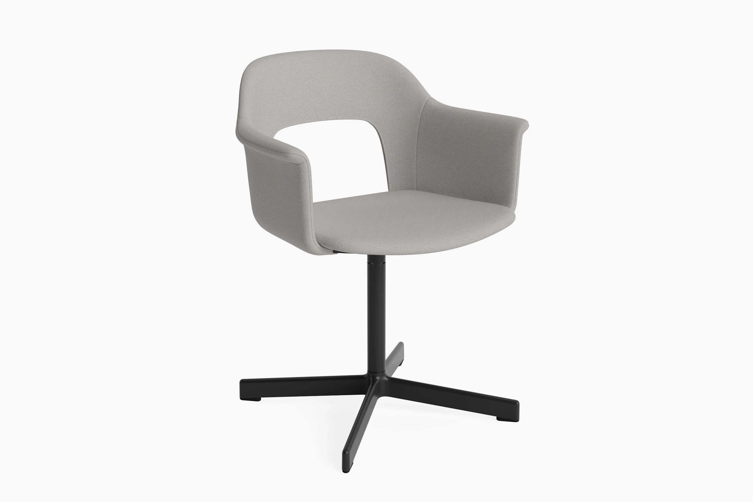 Layout Armchair 234 fully upholstered in taupe with black swivel base, angled view on white background.