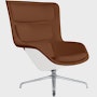 Striad Lounge Chair in High Back,  4-Star Swivel Base Polished Alumium,  Prone Leather,  Ledge with White Shell