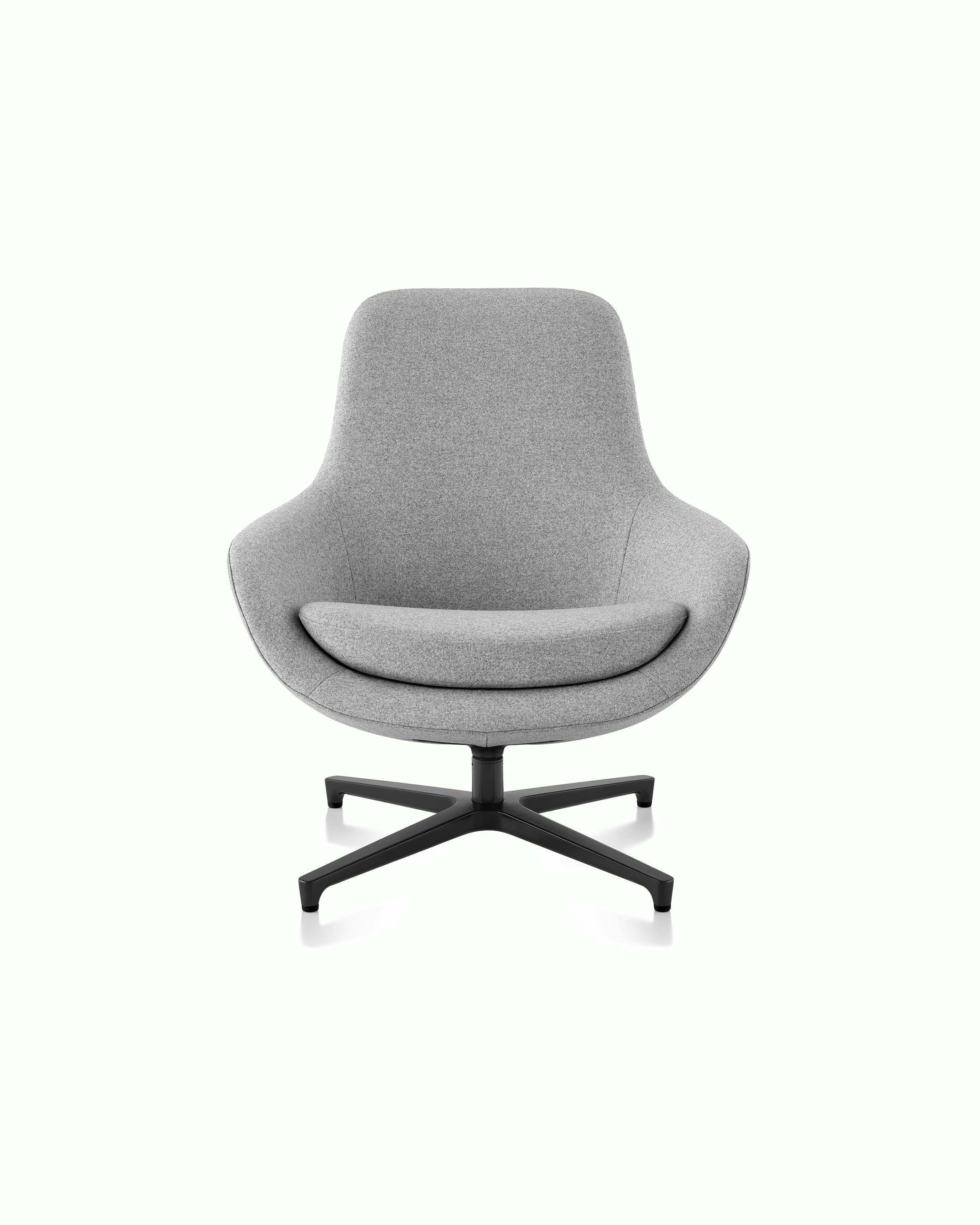 Saiba Lounge Chair in a light grey textile with a black four-star swivel base.
