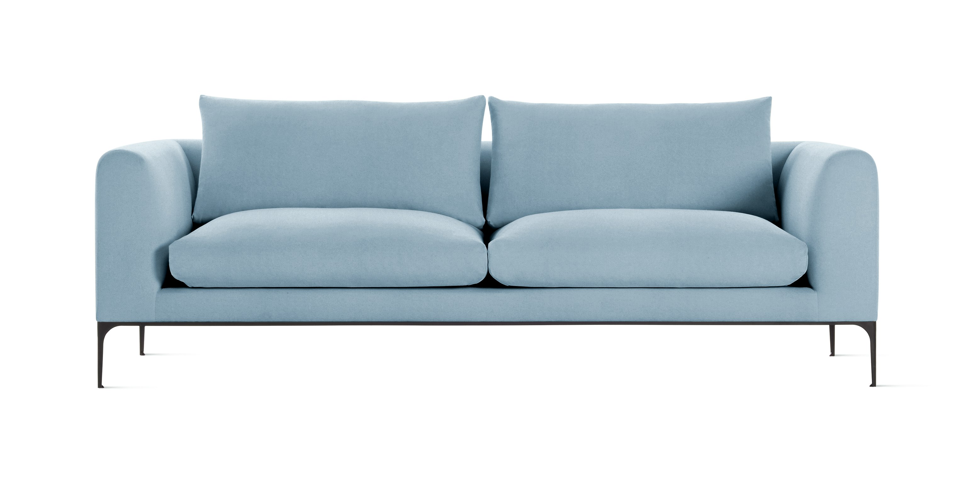 A Jonas Sofa in Metaphor, Icebound with Black finish viewed from the front.