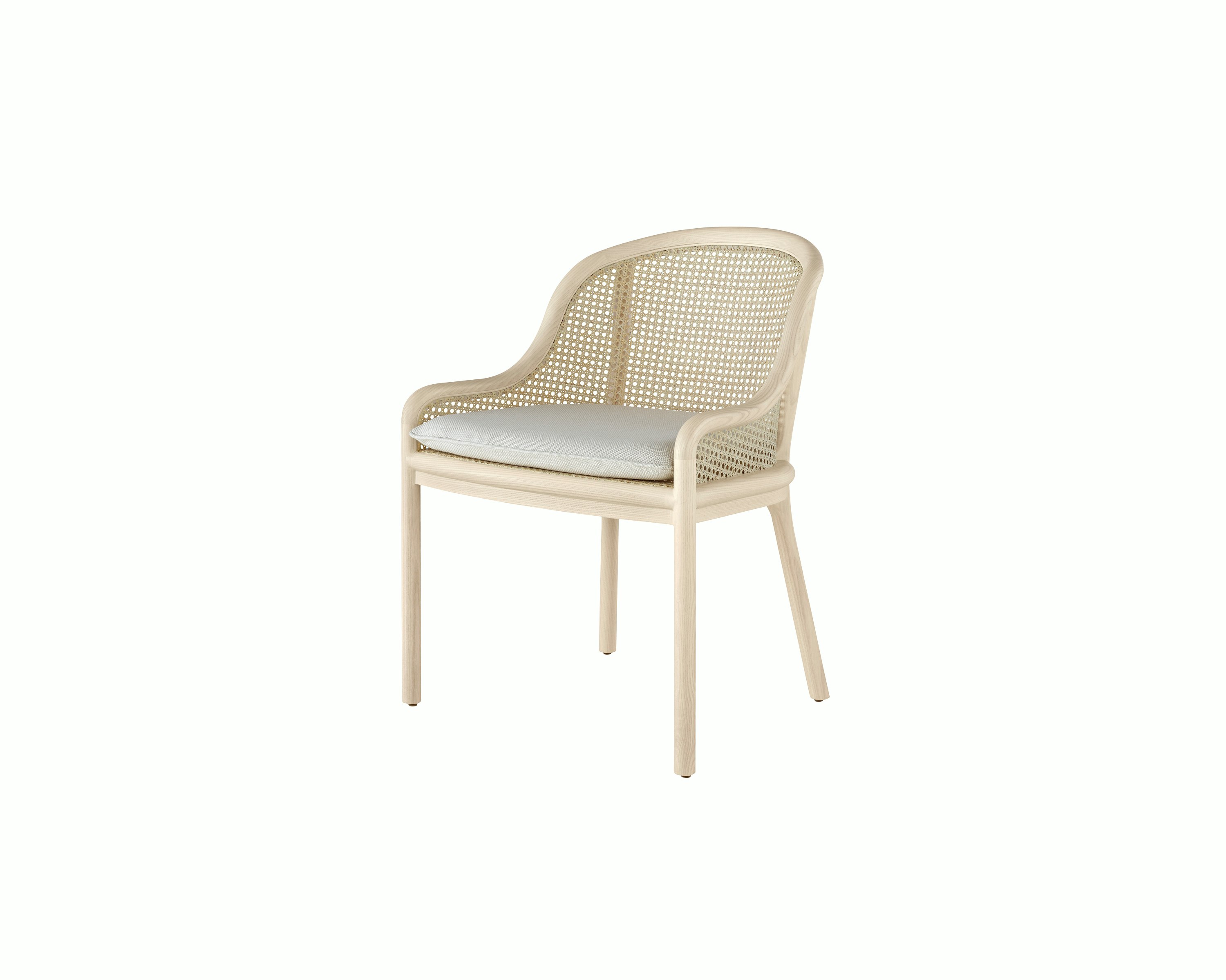 Landmark Chair with a cane back and a seat upholstered in a Double Beam textile, viewed at an angle.