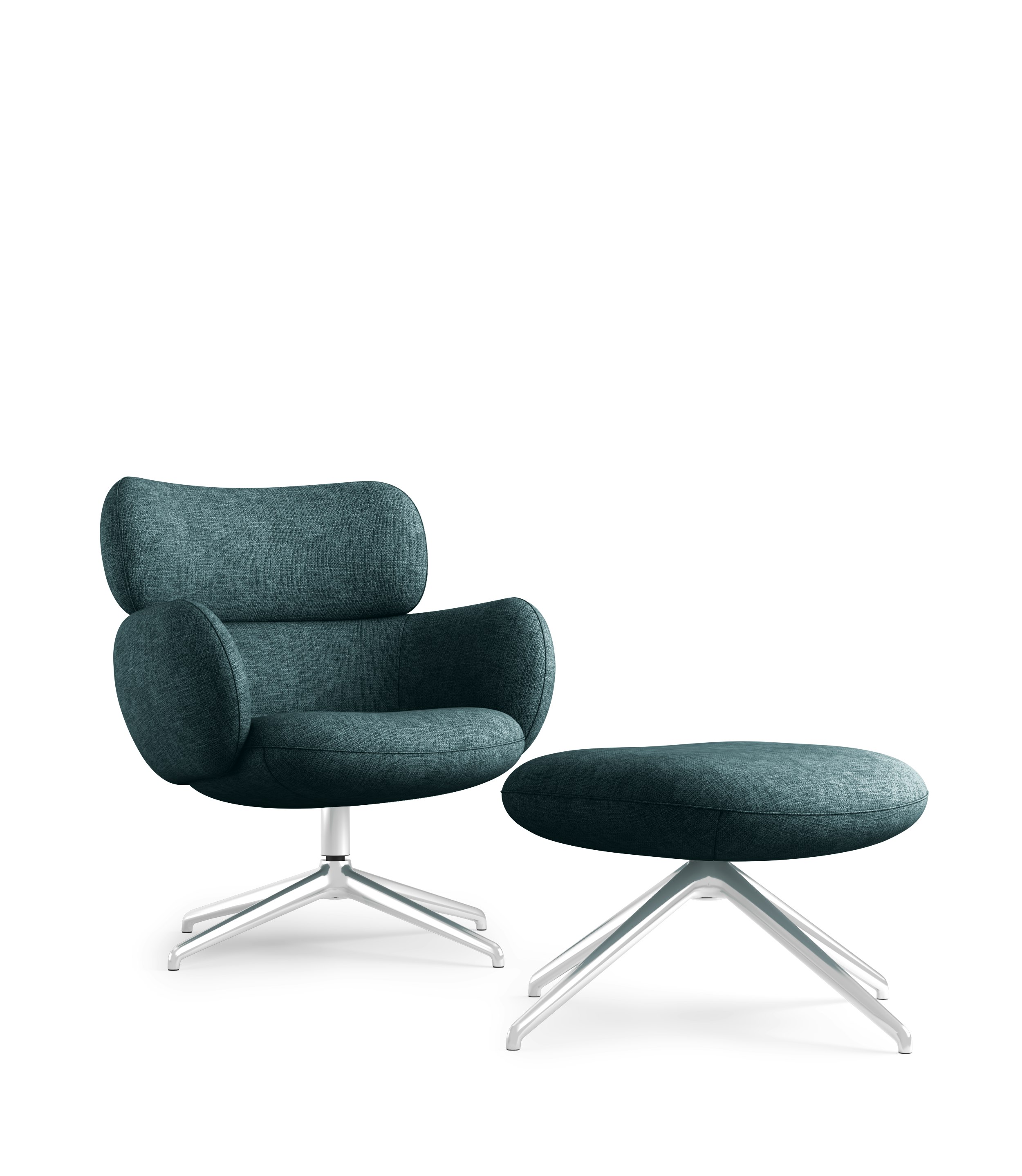 Blis Swivel Chair and Ottoman - Chrome, Crypton Robusta, Tourmaline