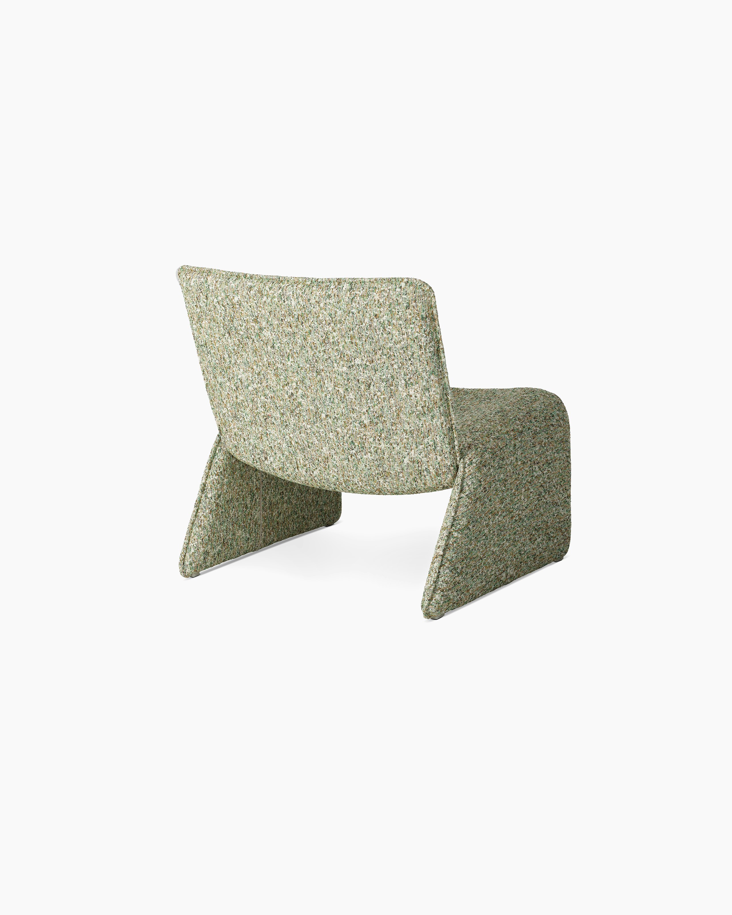 Back angle view Fin Lounge Chair in Kvadrat Atom on white background.
