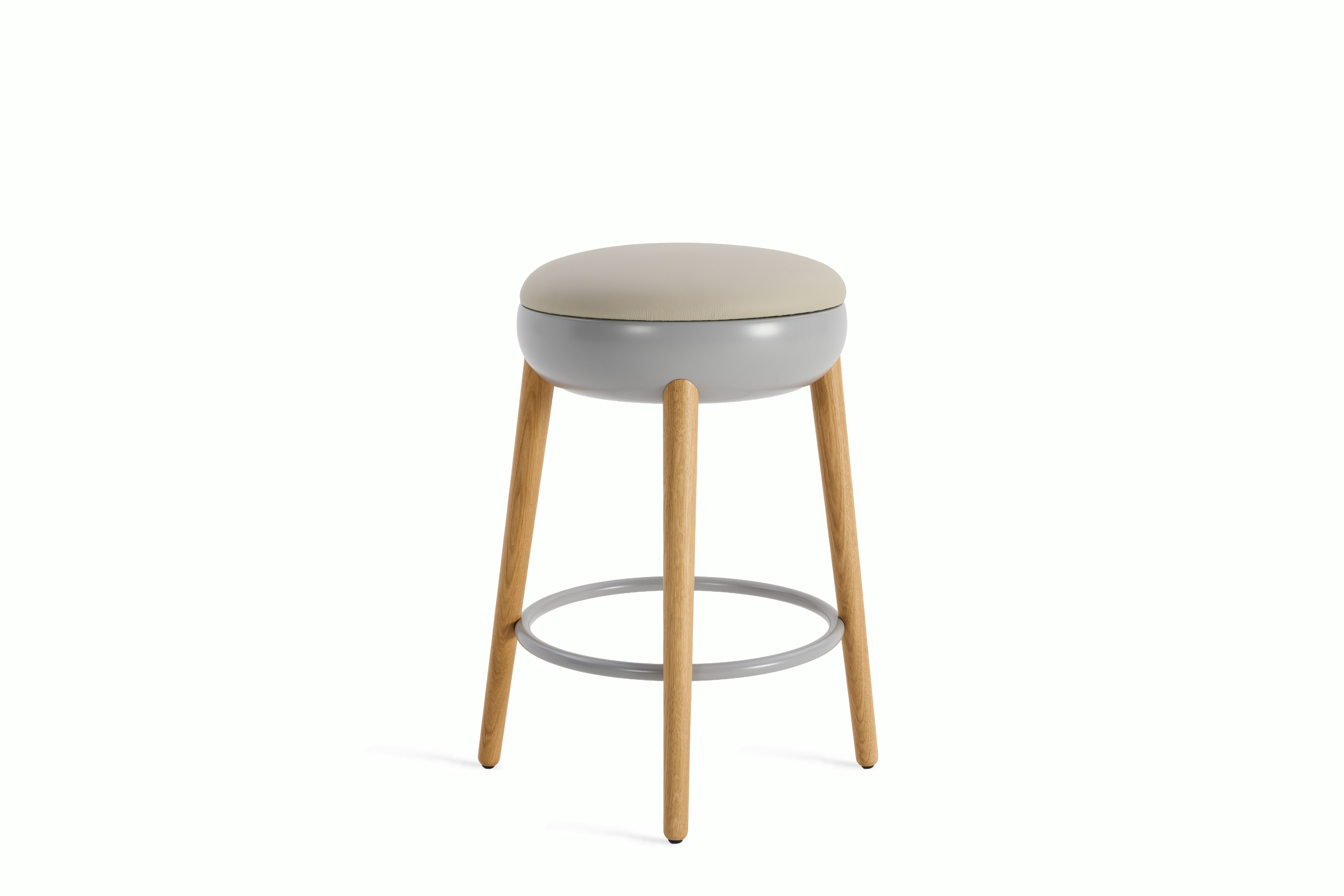 Poké Stool - Counter, Soft Leather, Dove Grey, Oak