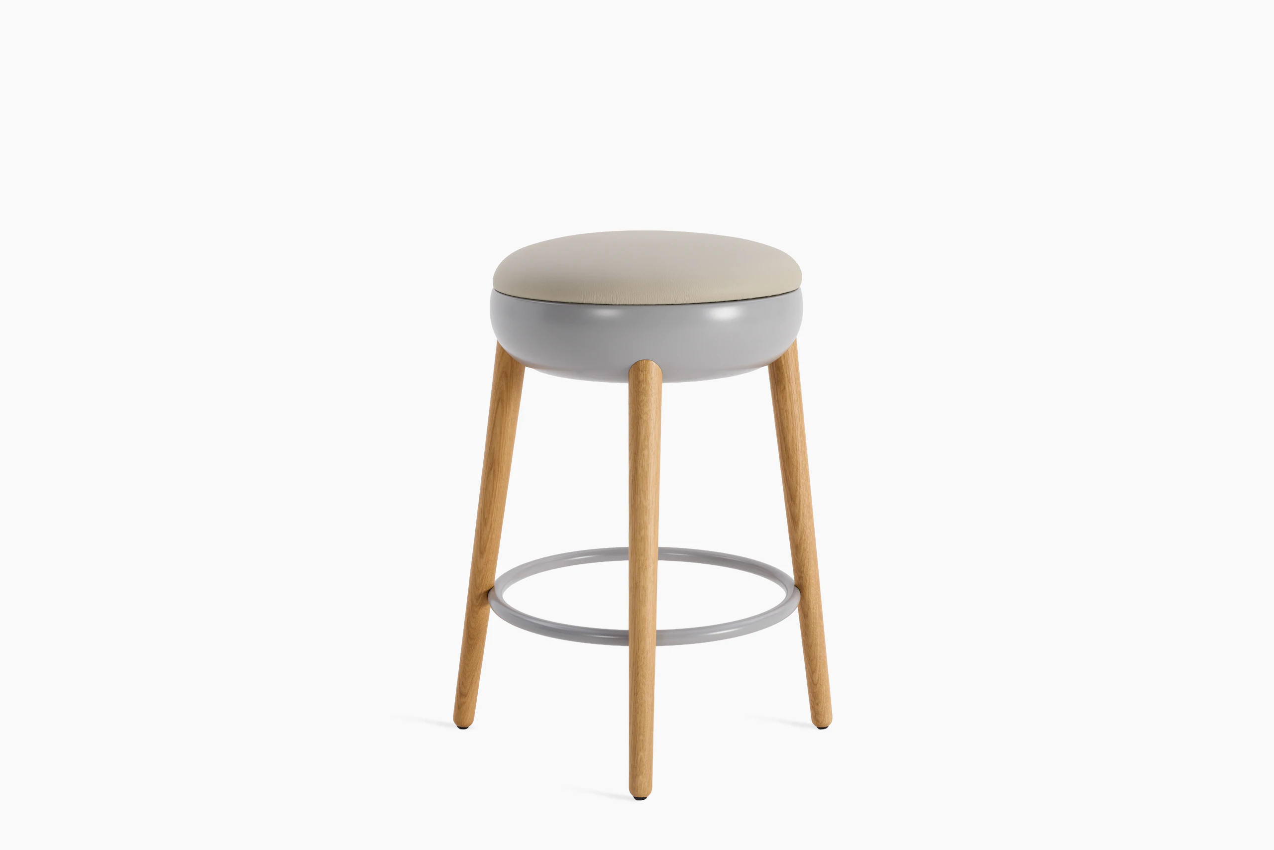 Poké Stool - Counter, Soft Leather, Dove Grey, Oak