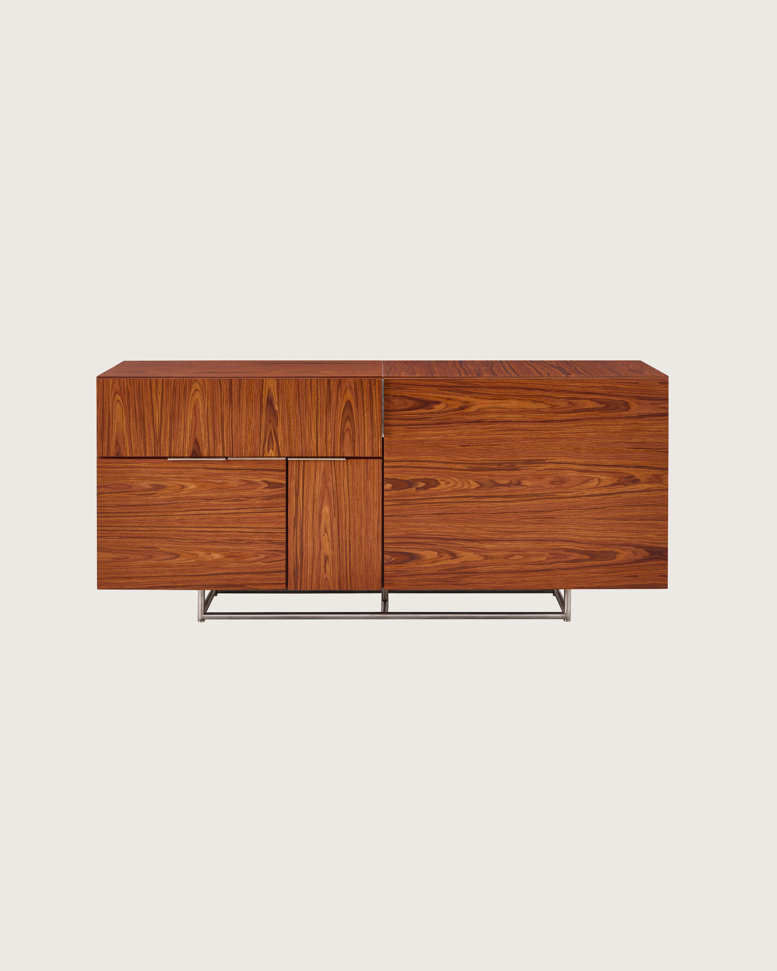 A Domino Storage credenza with a wood veneer finish.