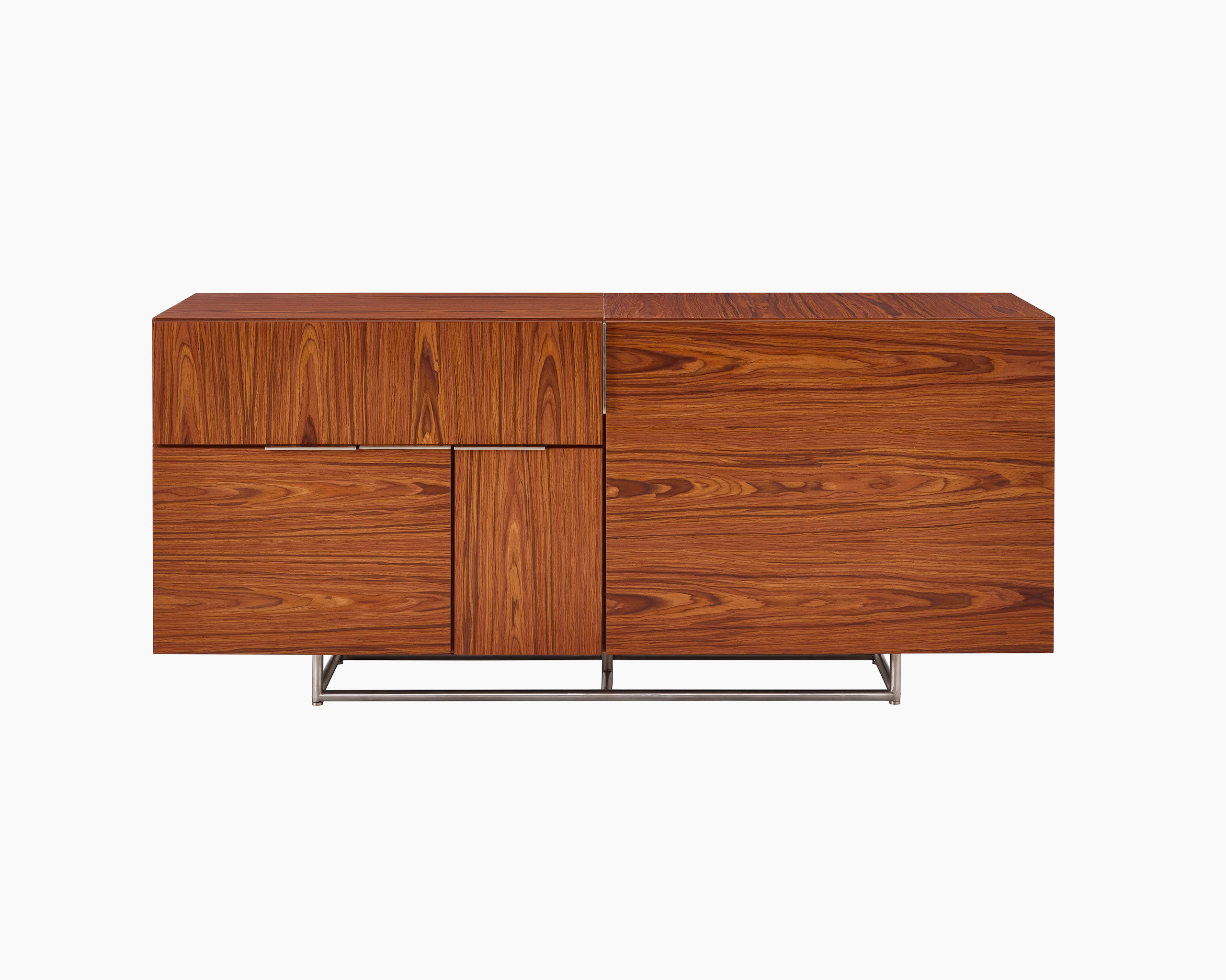 A Domino Storage credenza with a wood veneer finish.