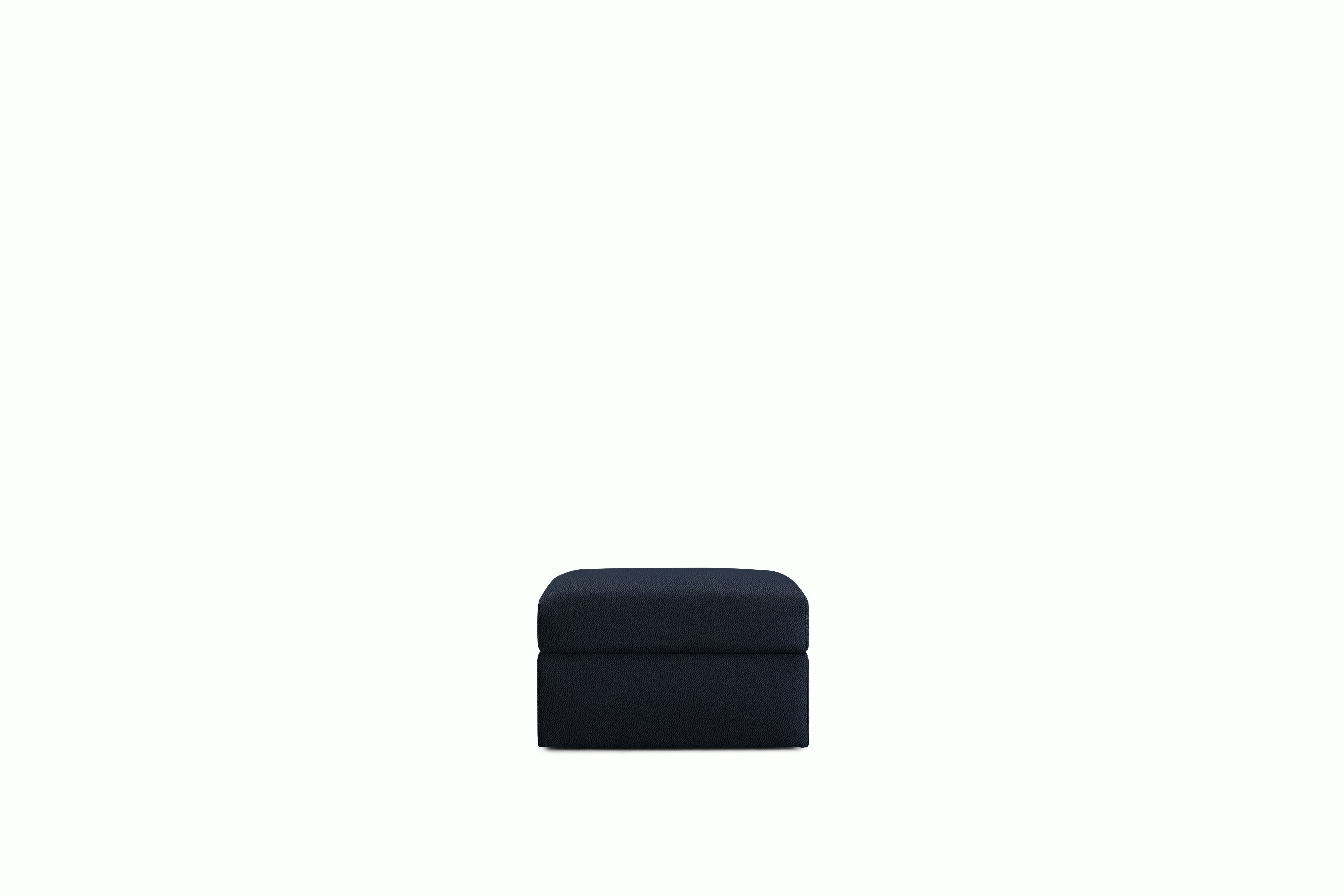 A Irvin Ottoman in Blue Viewed from the front.