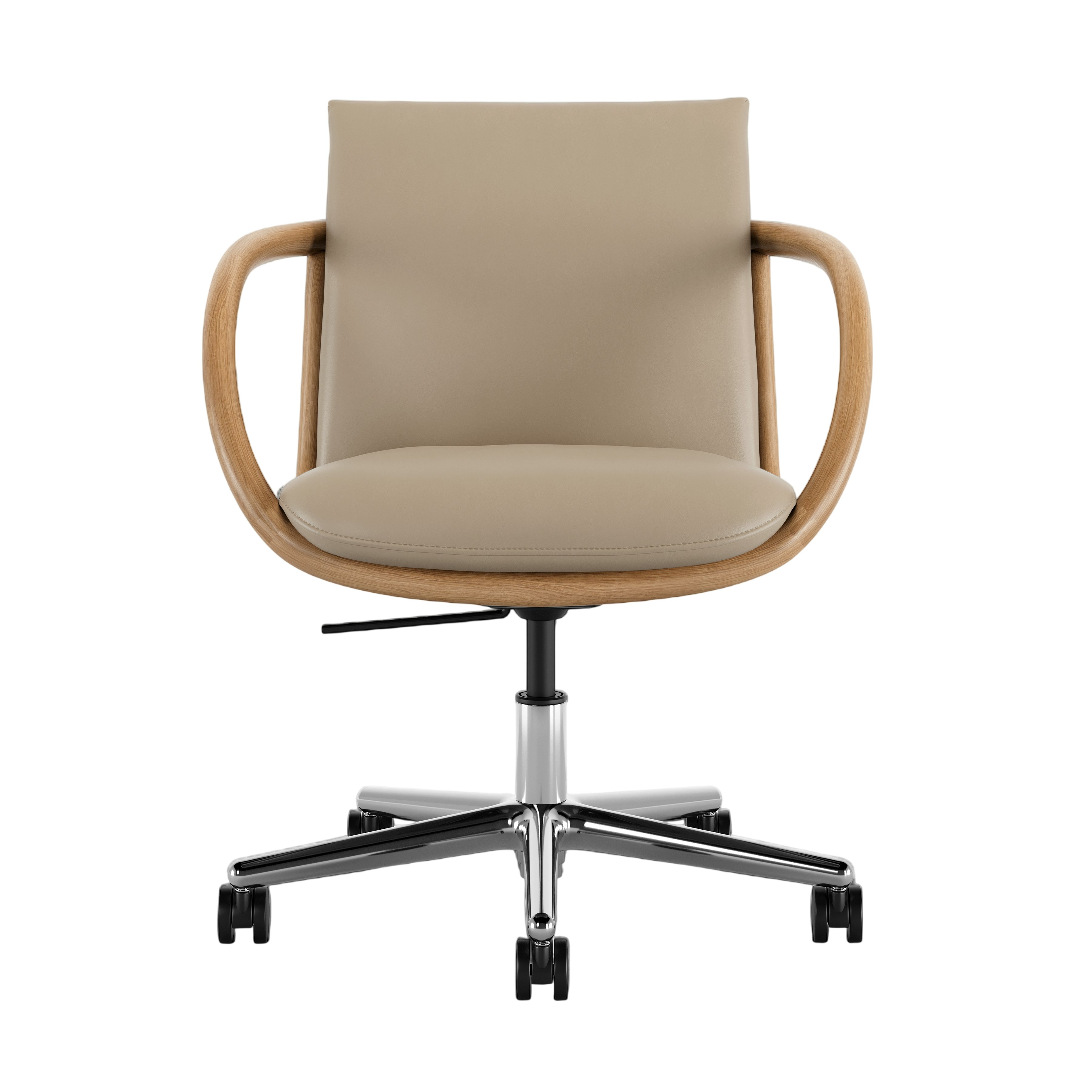 Full Loop Task Chair - Bristol Leather Champagne,  Oak,  Polished Aluminum