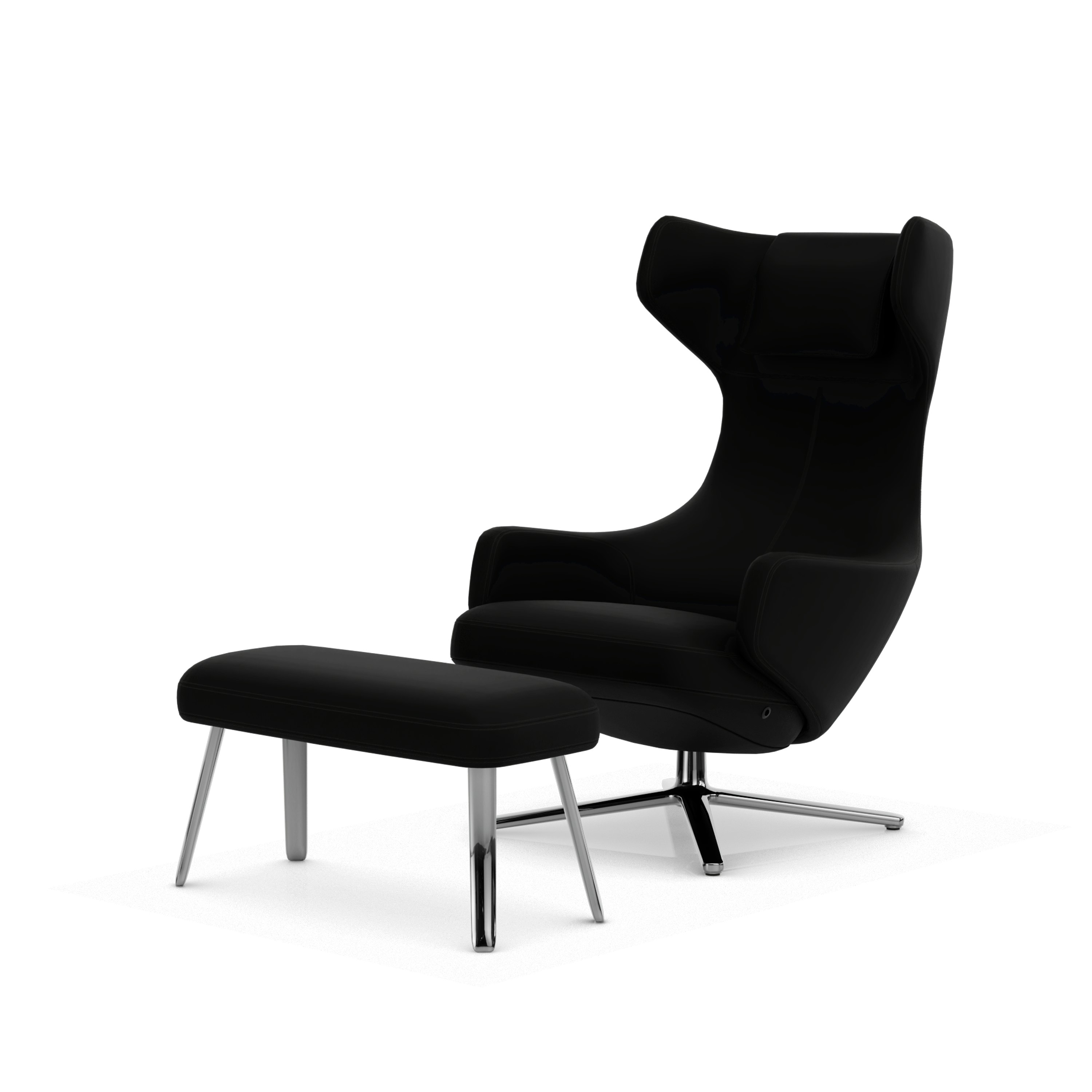 Grand Repos Lounge Chair and Panchina - Natural Leather, Nero, Polished Aluminum