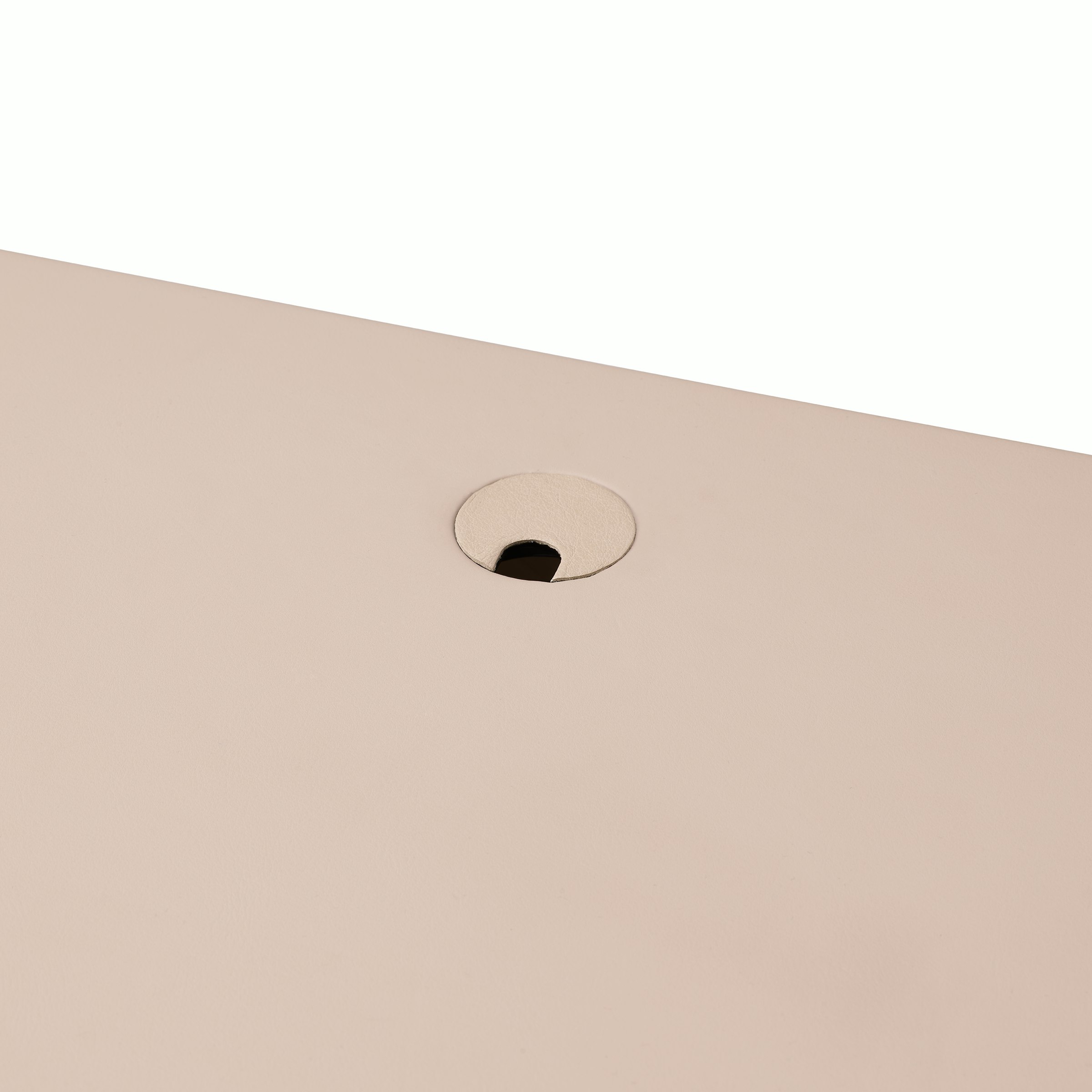 New Canaan Leatherwrap Sit-to-Stand Desk, Leather Wrapped Grommet Detail. 
