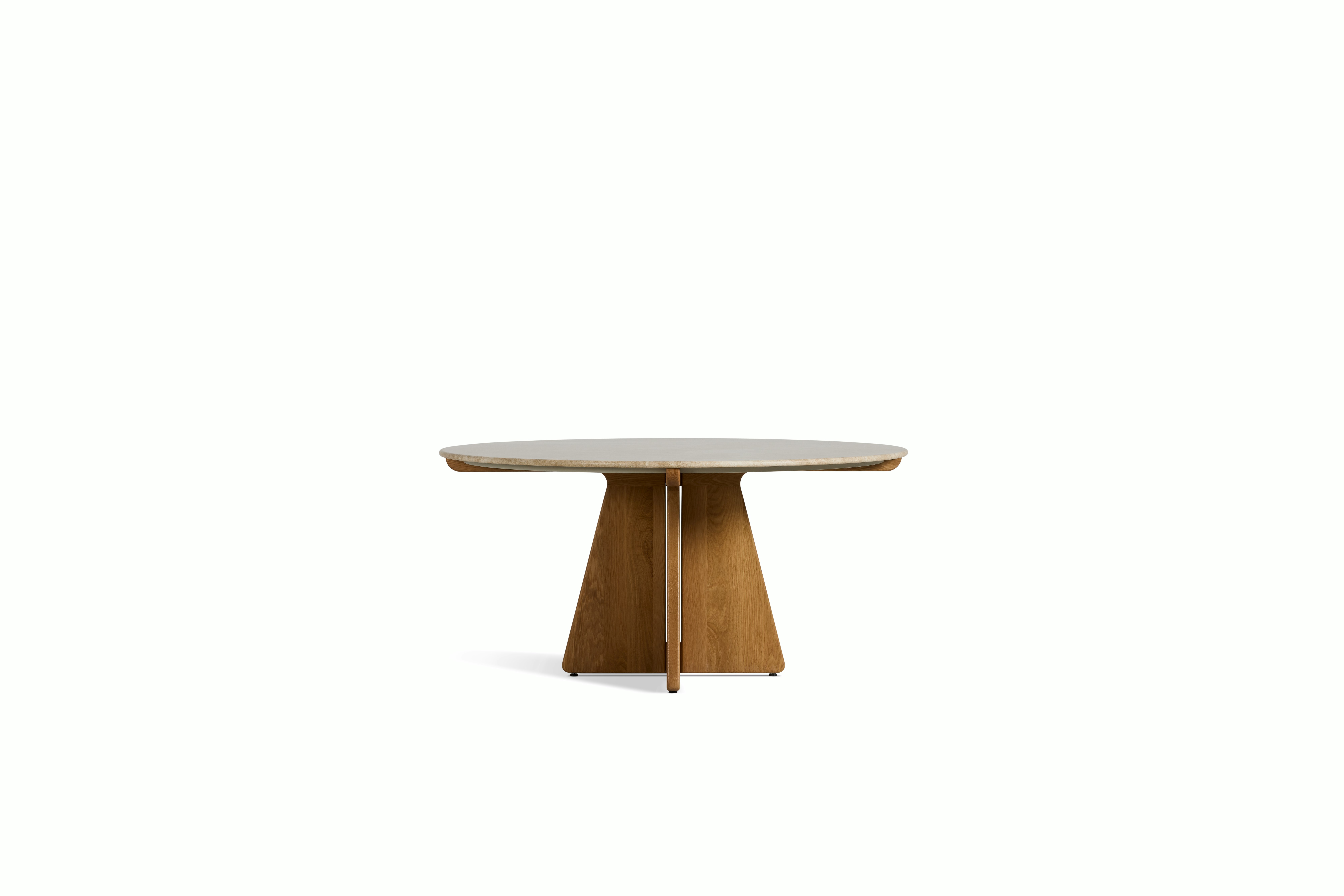 Pinna Dining Table - Round, 60 Inch, Emperador Light, White Oak