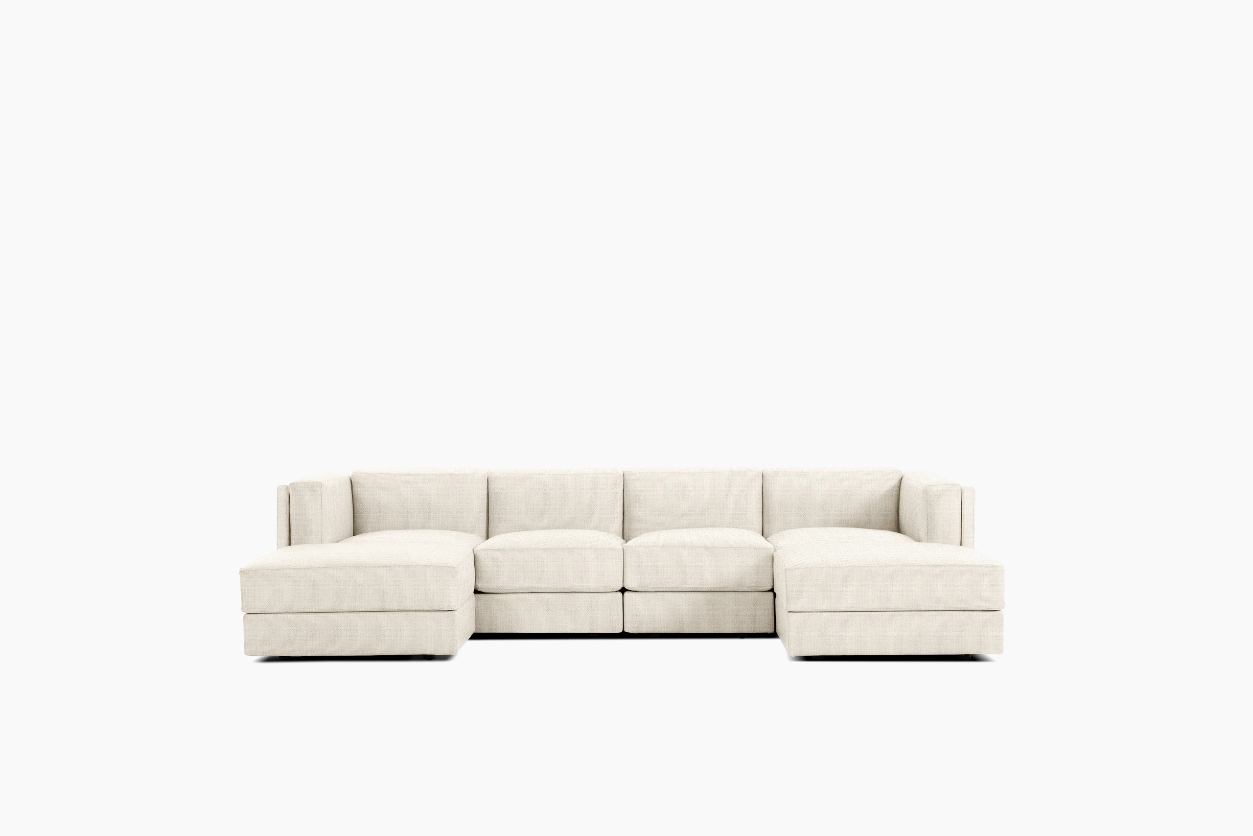 Symme Double Chaise Sectional - Fabric Frame, Pebble Weave, Ecru, Pebble Weave, Ecru