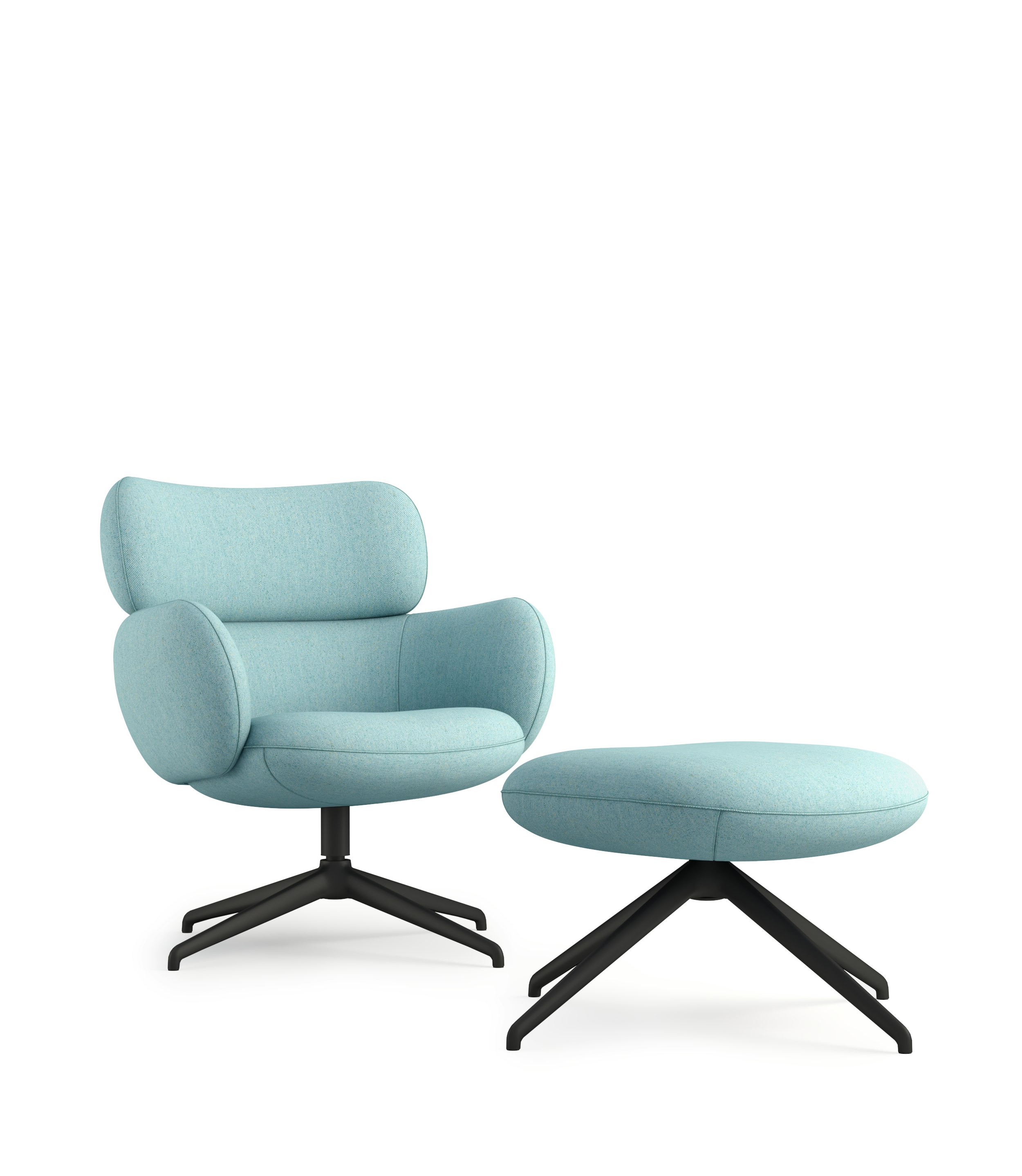 Blis Swivel Chair and Ottoman - Black, Beck, Seaglass