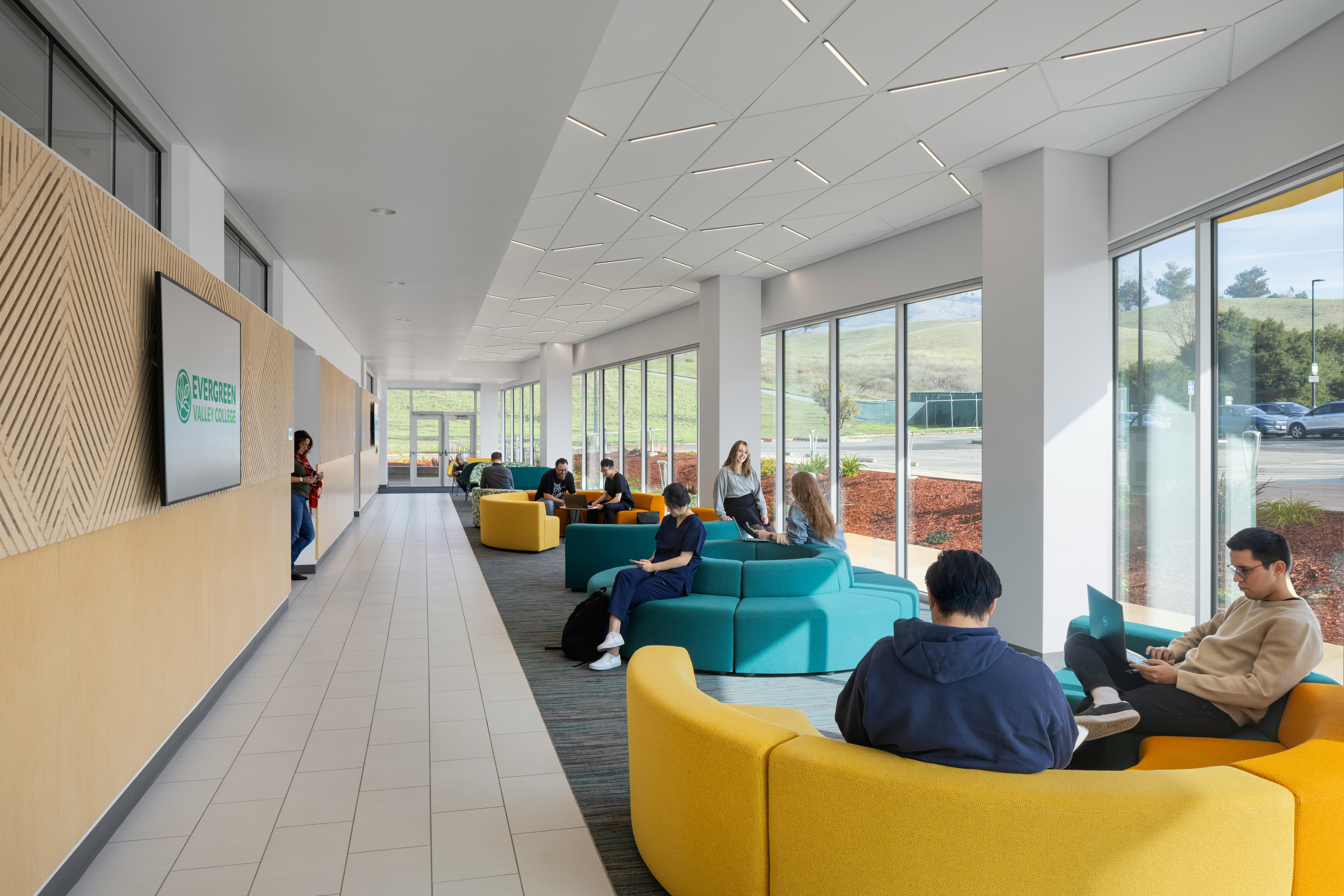 Lounge in the lobby of the Sequoia Nursing building at Evergreen Valley College.
