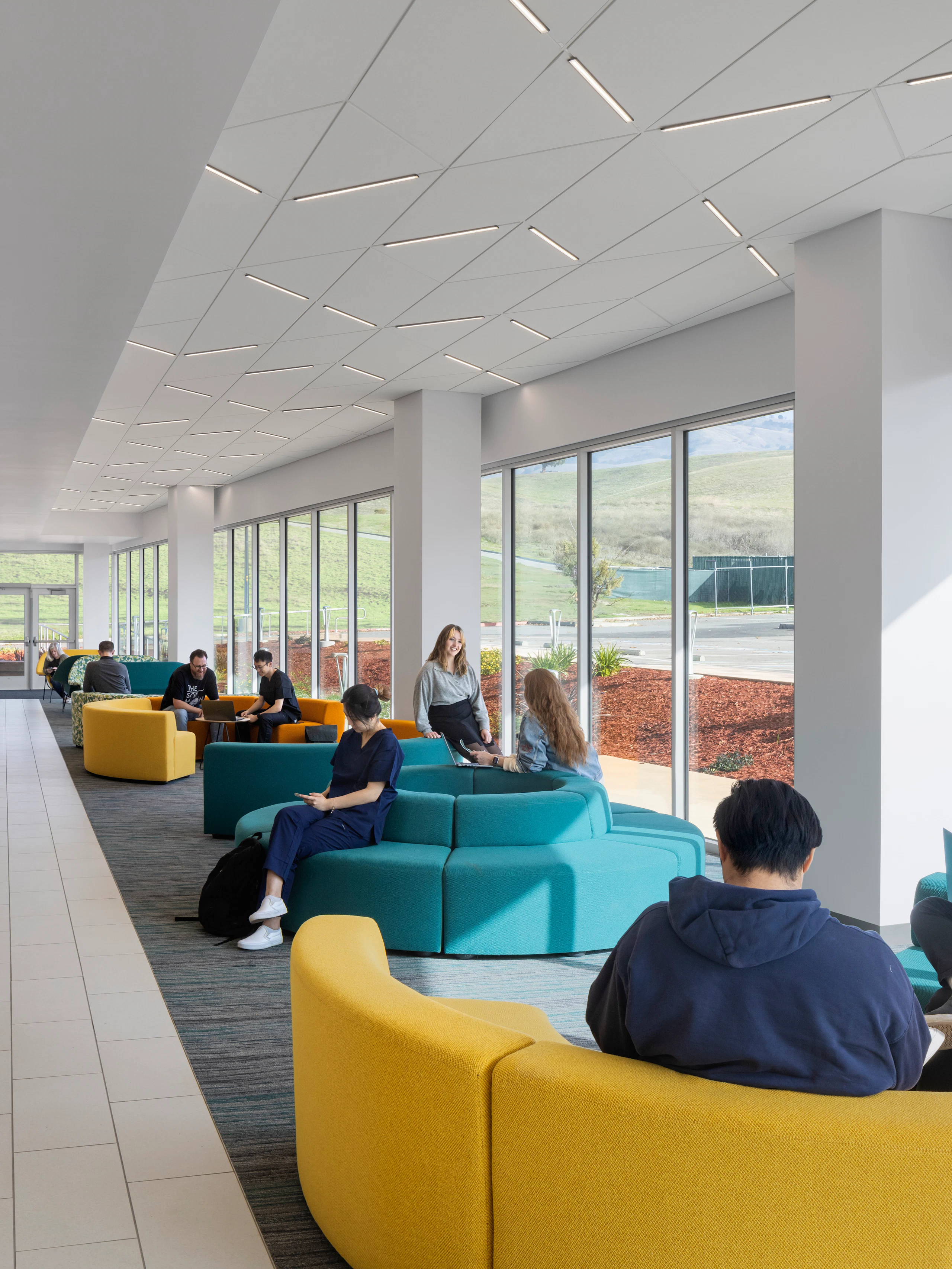 Lounge in the lobby of the Sequoia Nursing building at Evergreen Valley College.