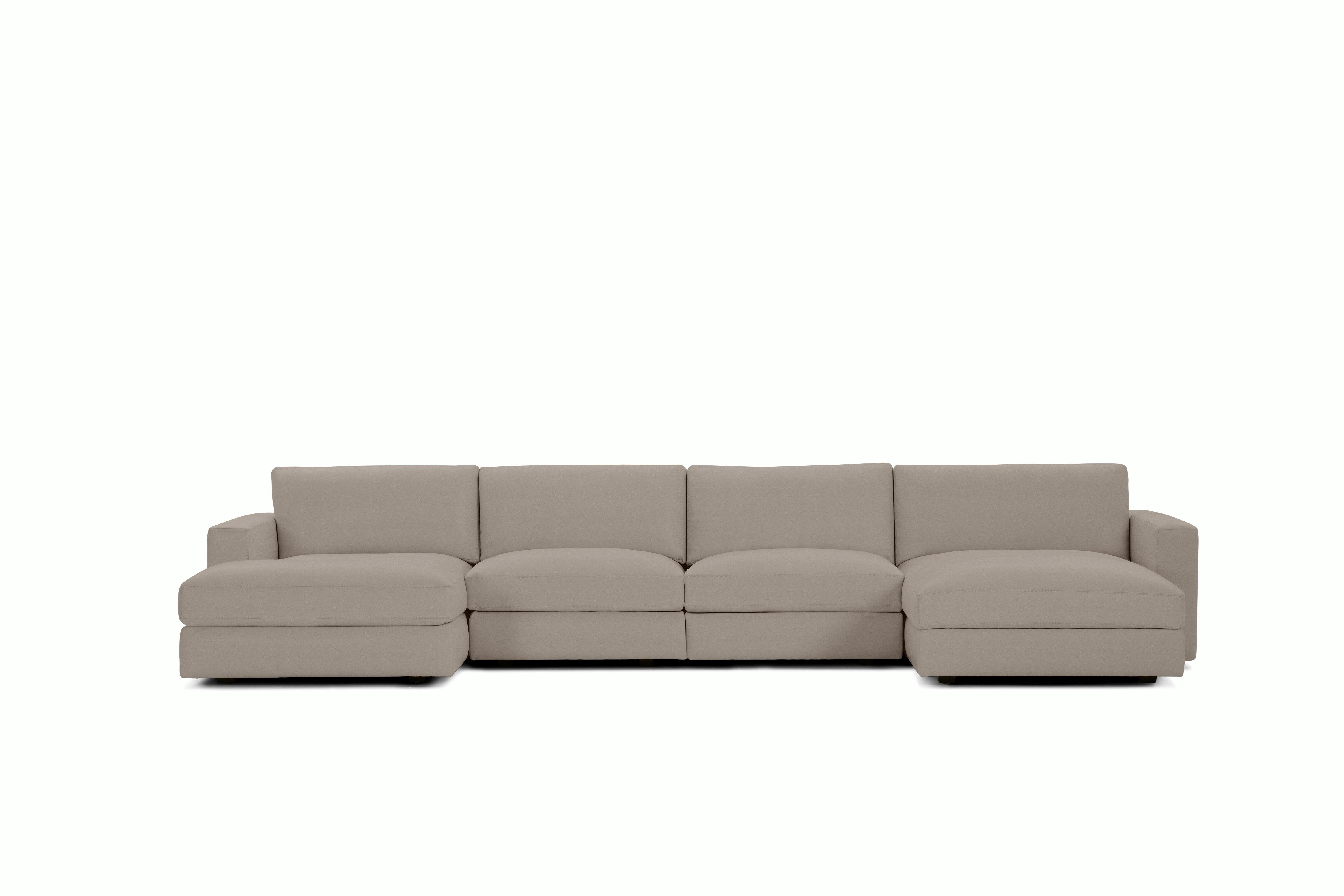 Reid Sectional - Double Chaise Sectional,  Standard,  Prone Leather,  Lute,  1" Block"