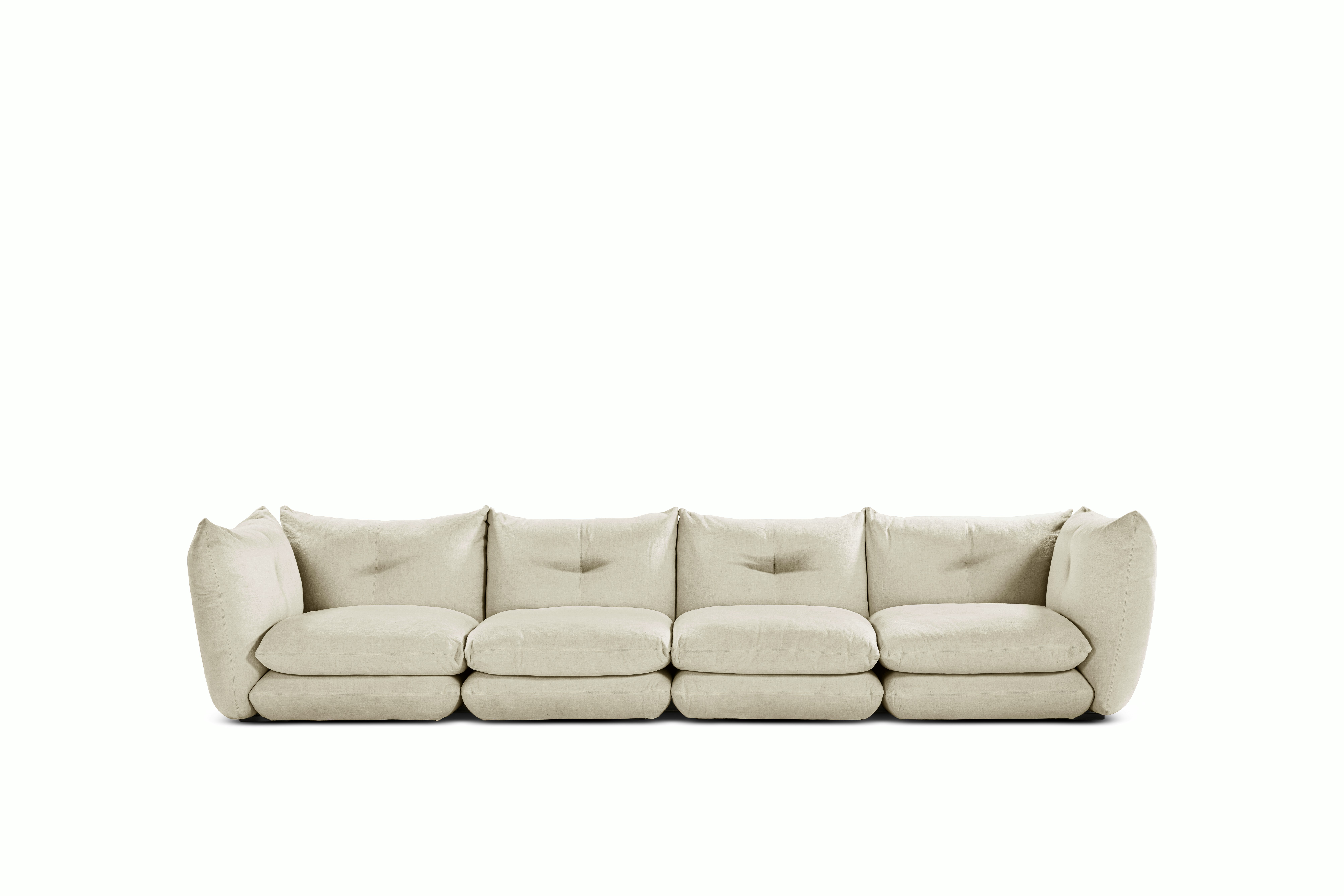 A Perron Pillo Sofa in Winter viewed from the front.