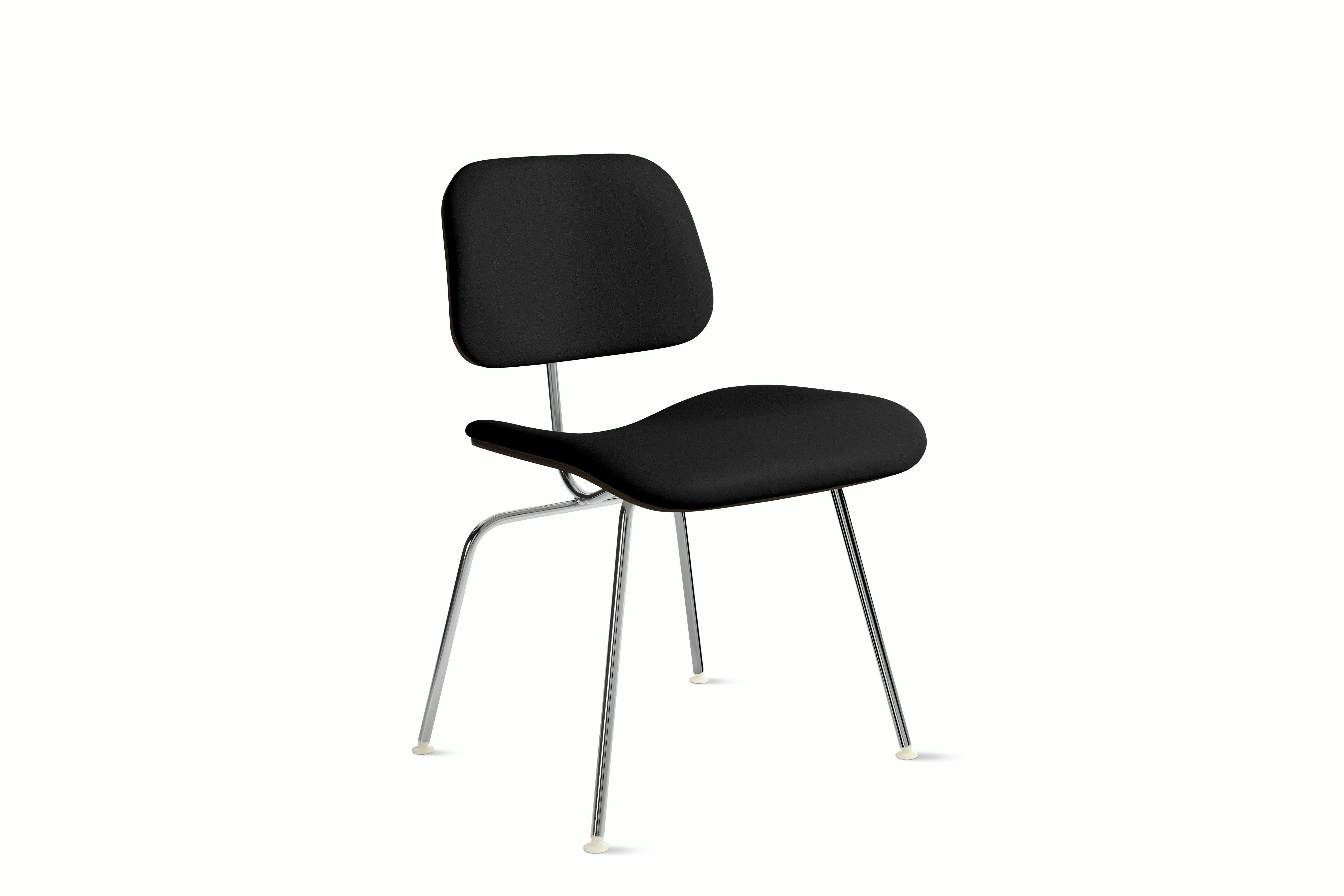 Eames Molded Plywood DCM - Upholstered,  Ebony,  Prone Leather,  Obsidian,  Chrome