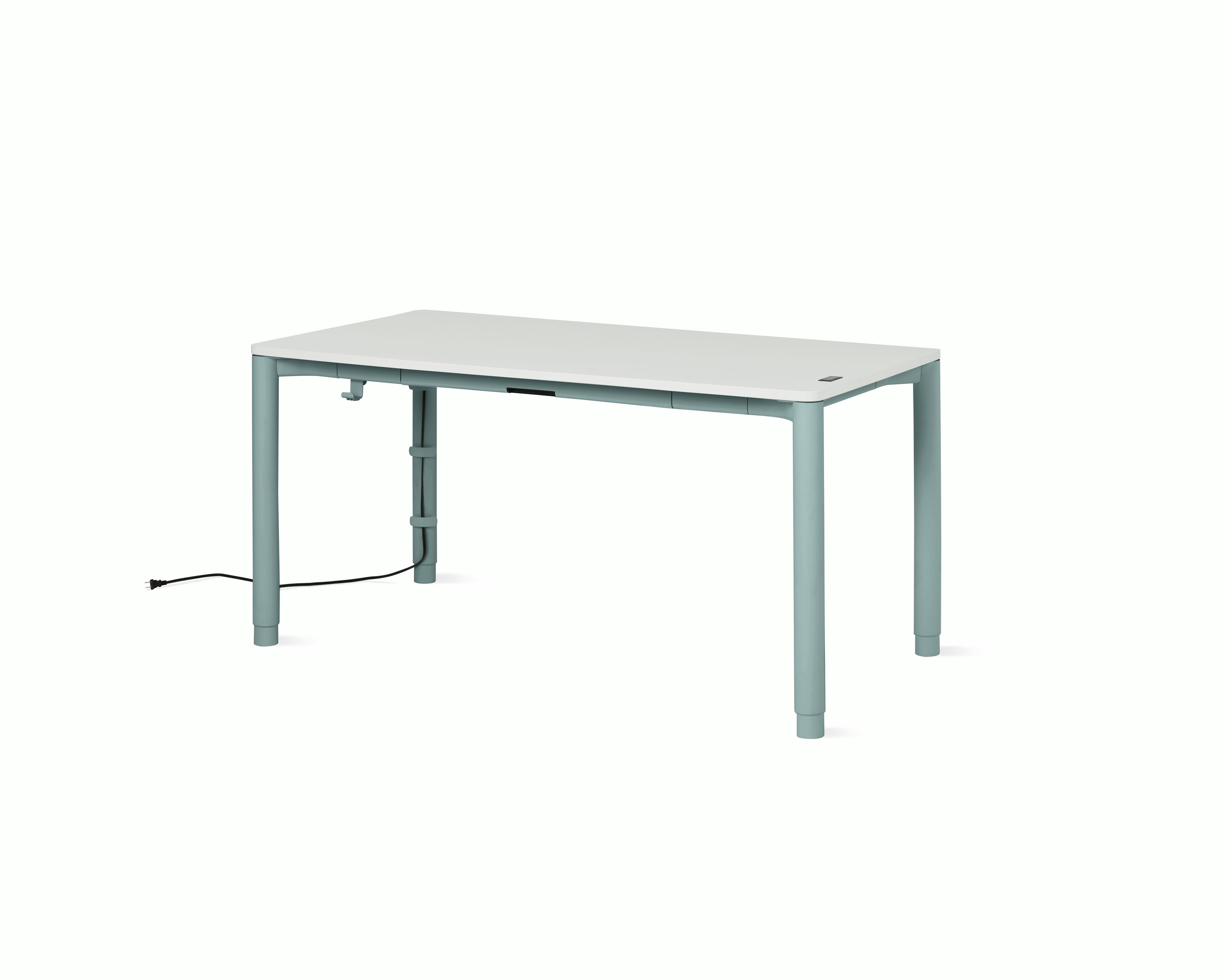 Spout S2S Table - 30" x 60"",  Laminate Studio White,  Glacier,  With Cable Tray,  With Storage Drawer,  Standard Height"