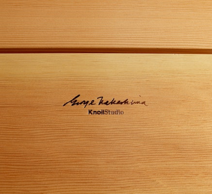 The Nakashima Collection features George Nakashima?s signature and KnollStudio logo stamped into each piece of furniture
