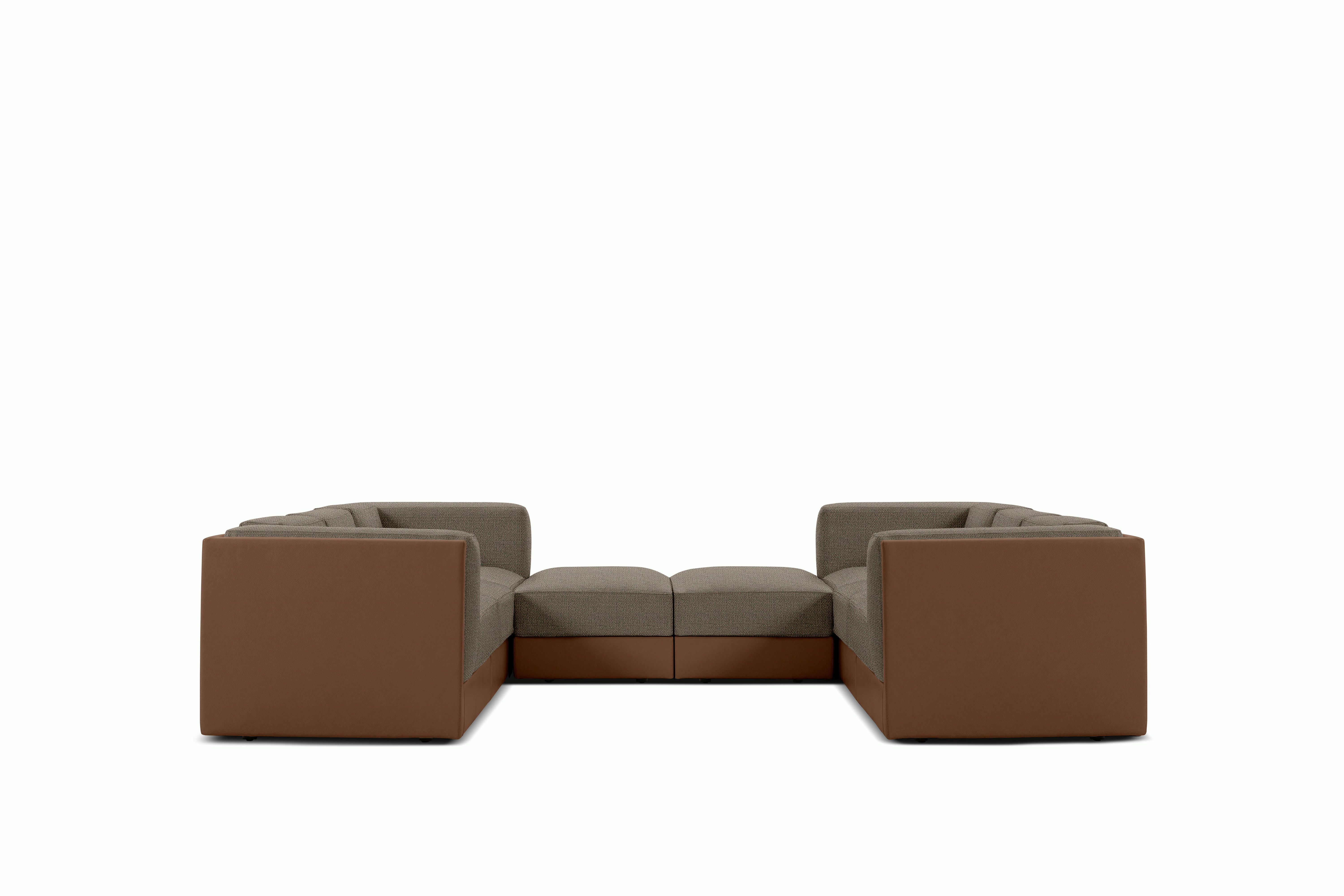 Symme U-Sectional - Leather Frame,  Prone Leather,  Ledge,  Pebble Weave,  Bark