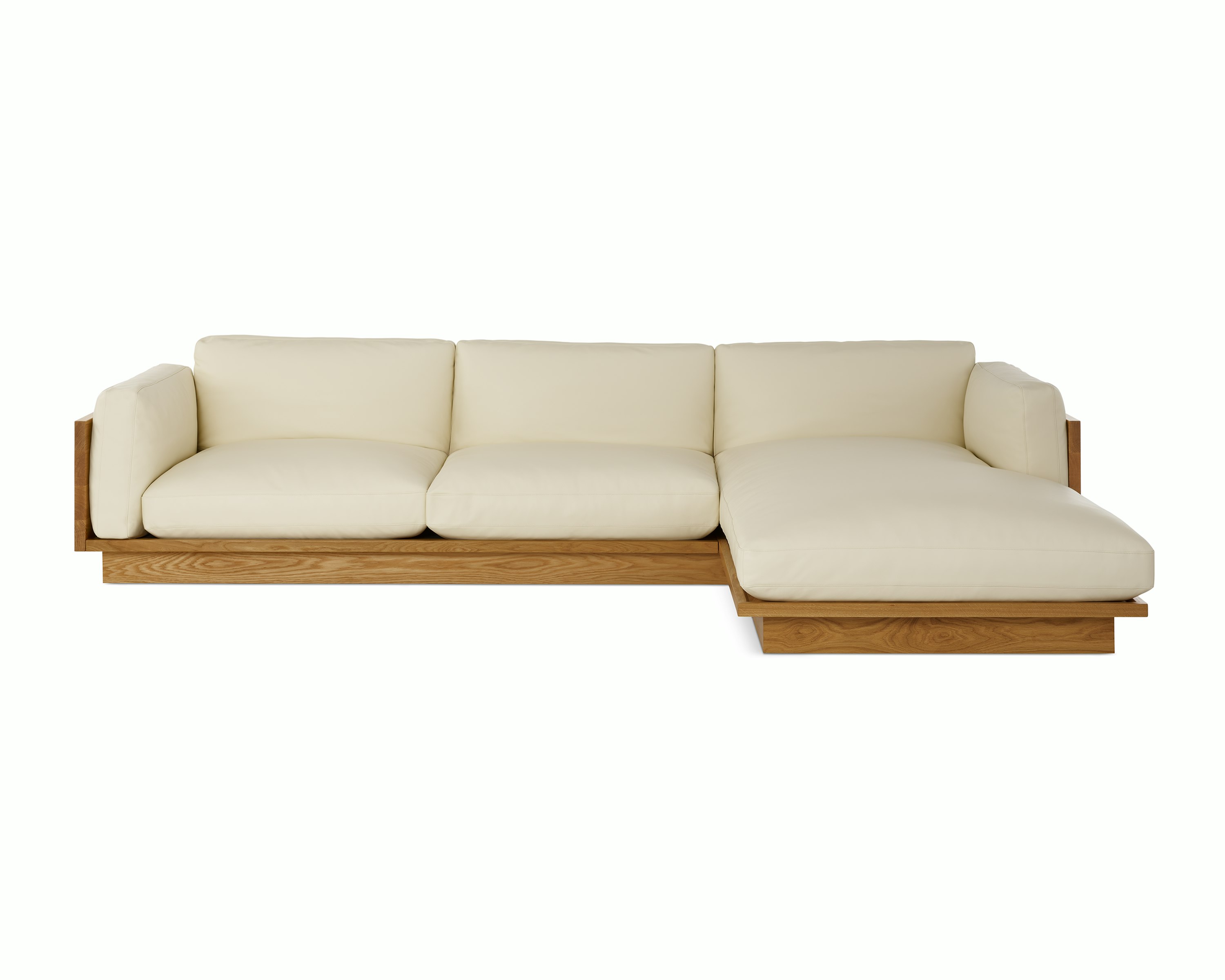 Pawson Drift Sectional in oak and white leather (Prone Leather Lotus)