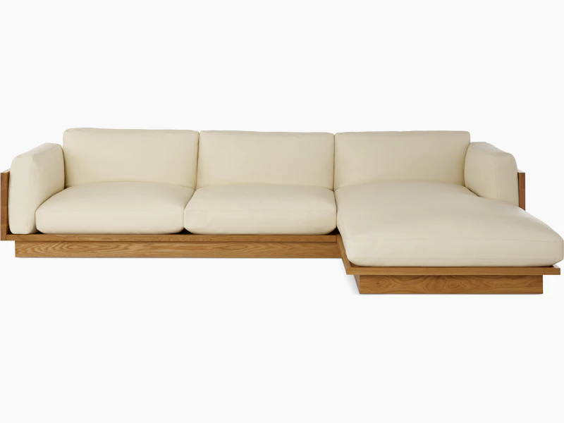 Pawson Drift Sectional in oak and white leather (Prone Leather Lotus)