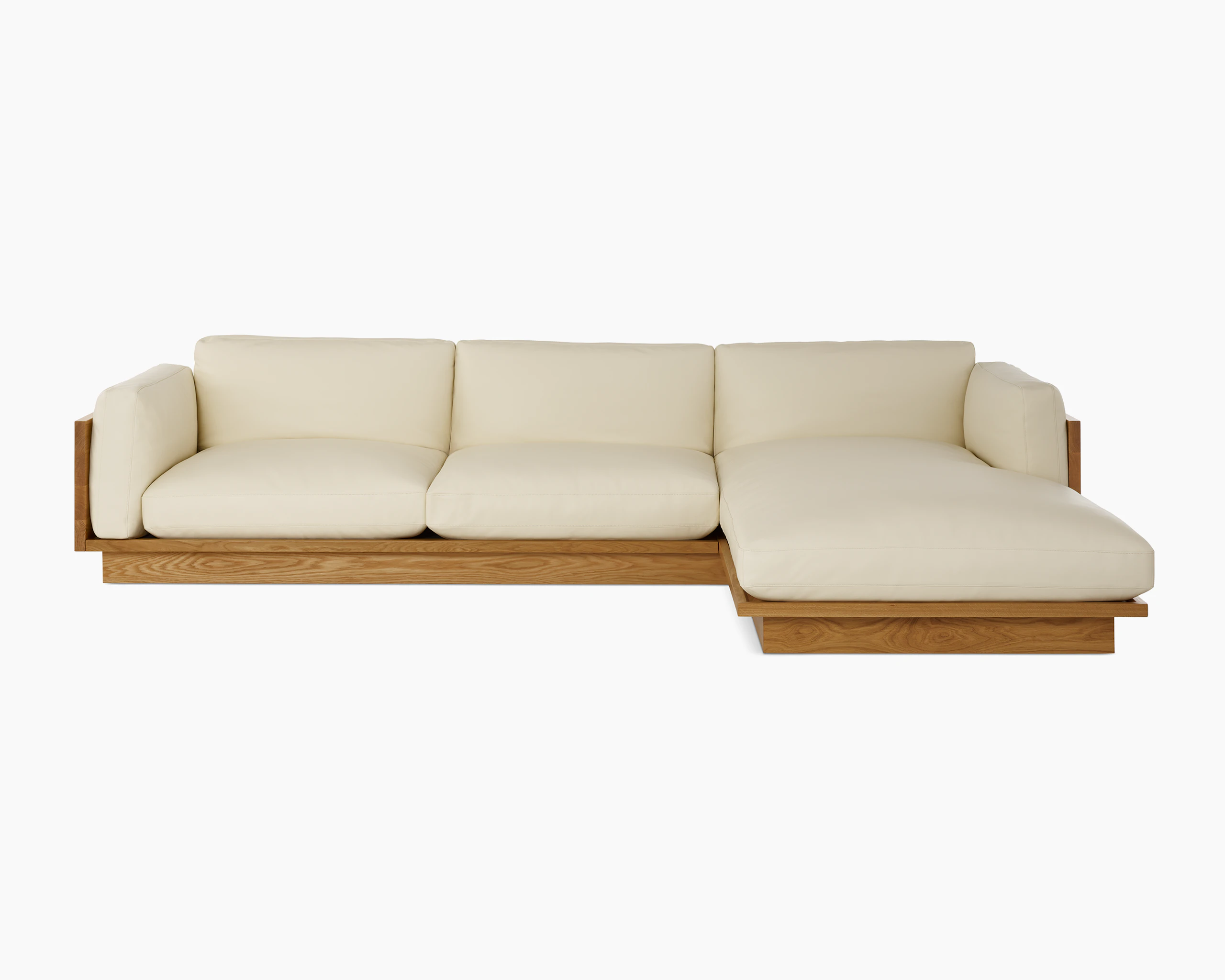 Pawson Drift Sectional in oak and white leather (Prone Leather Lotus)