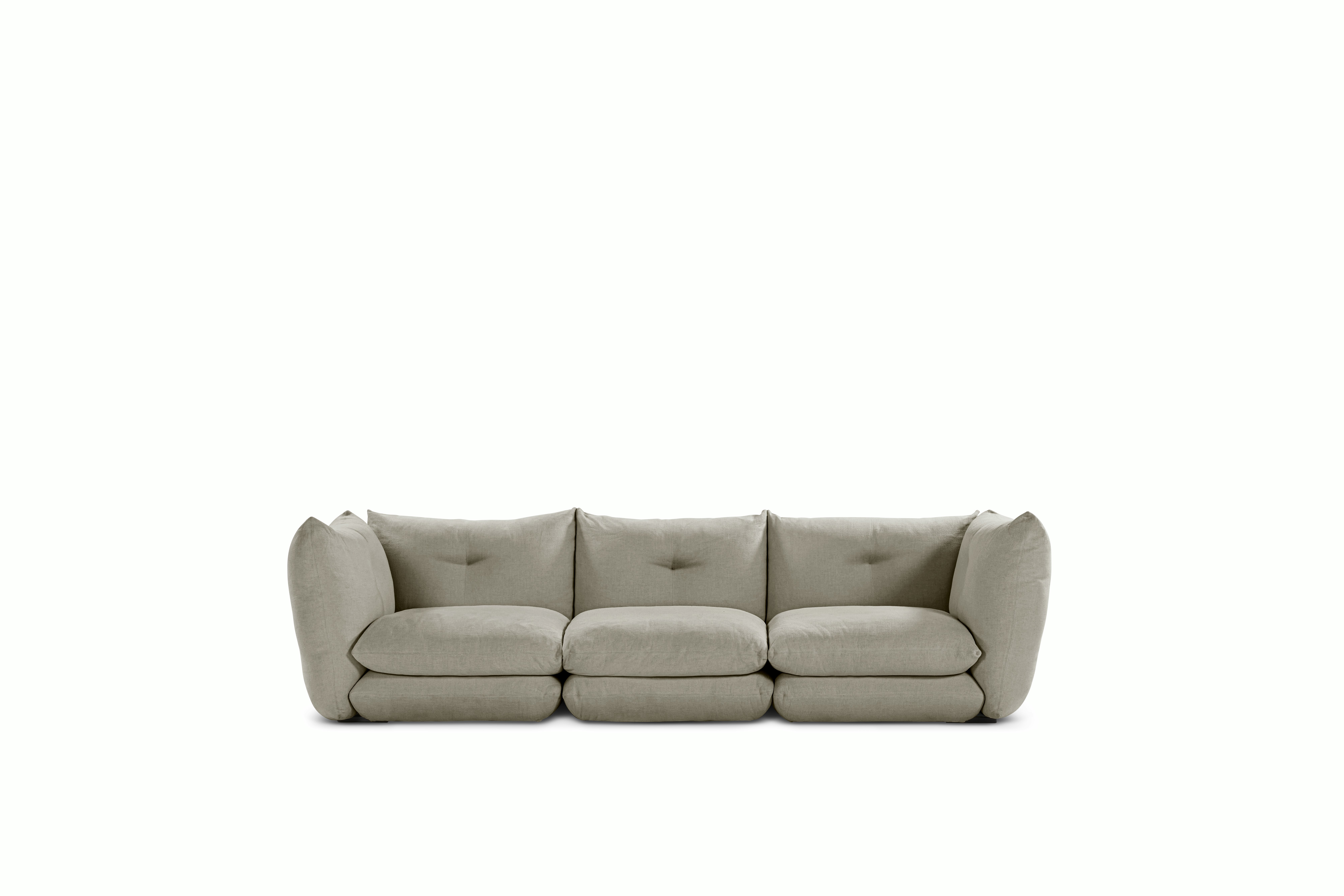 A Perron Pillo Sofa in Tin viewed from the front.