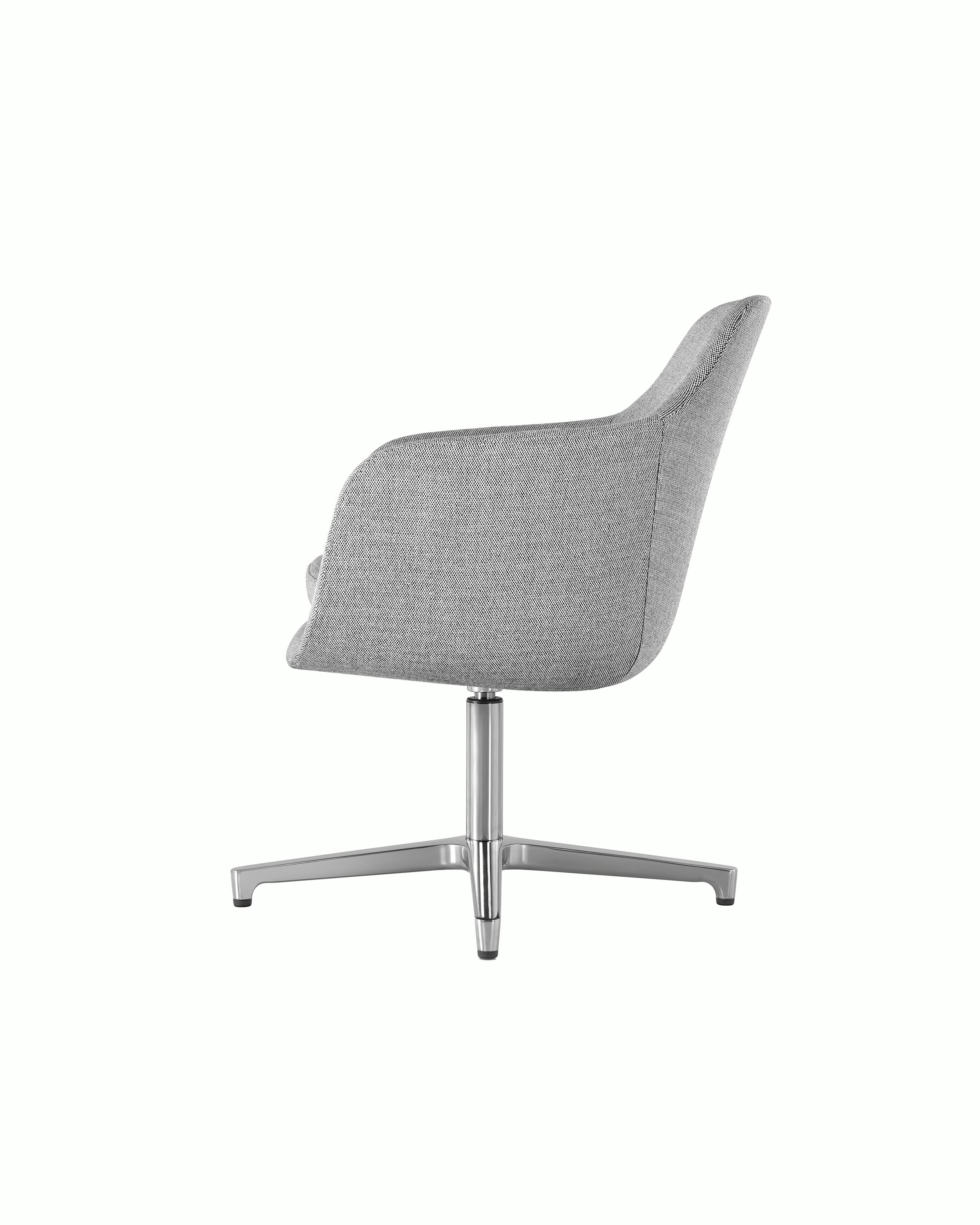 Side view of a Saiba Chair with light gray upholstery and four-star base.