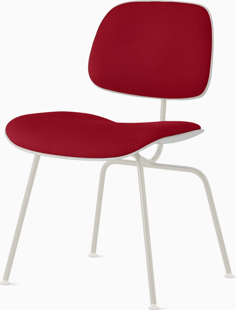 Eames Molded Plastic Dining Chair (EC-127) - Side Chair, Upholstered, White, Hopsak, Crimson Dark Dark, White
