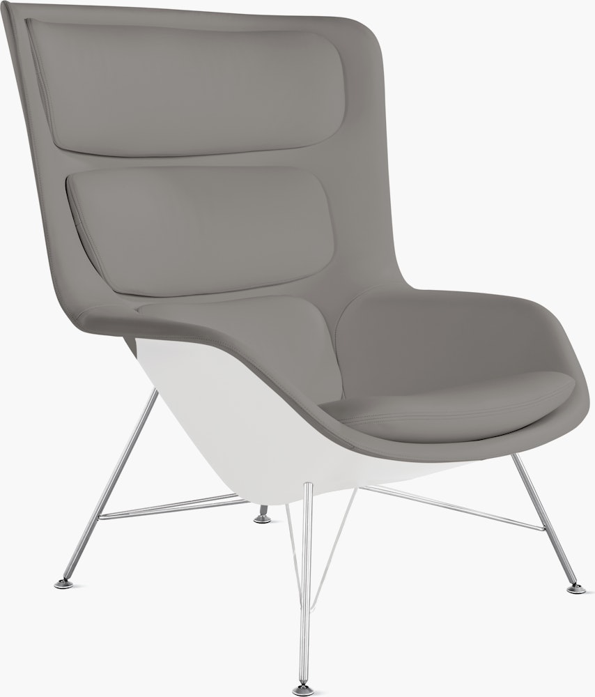 Striad Lounge Chair in High Back,  Wire Base Trivalent Chrome,  Prone Leather,  Script with White Shell