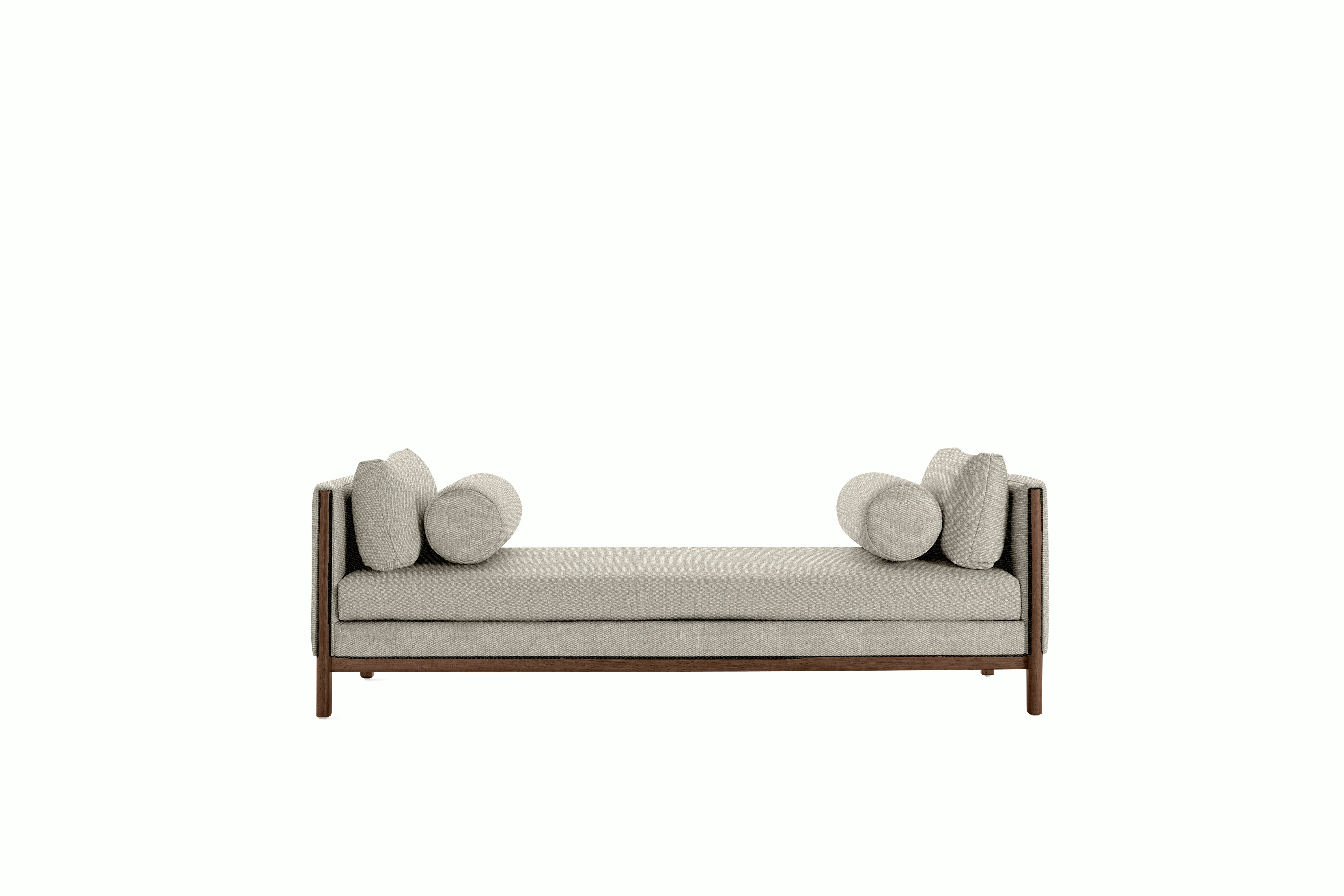 Emmy Chaise - With Bolsters, Album Linen, Wisp, Walnut