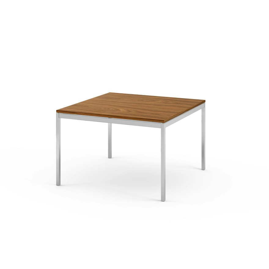 Florence Knoll Square End Table  - 29.5, Light Walnut, Polished Chrome