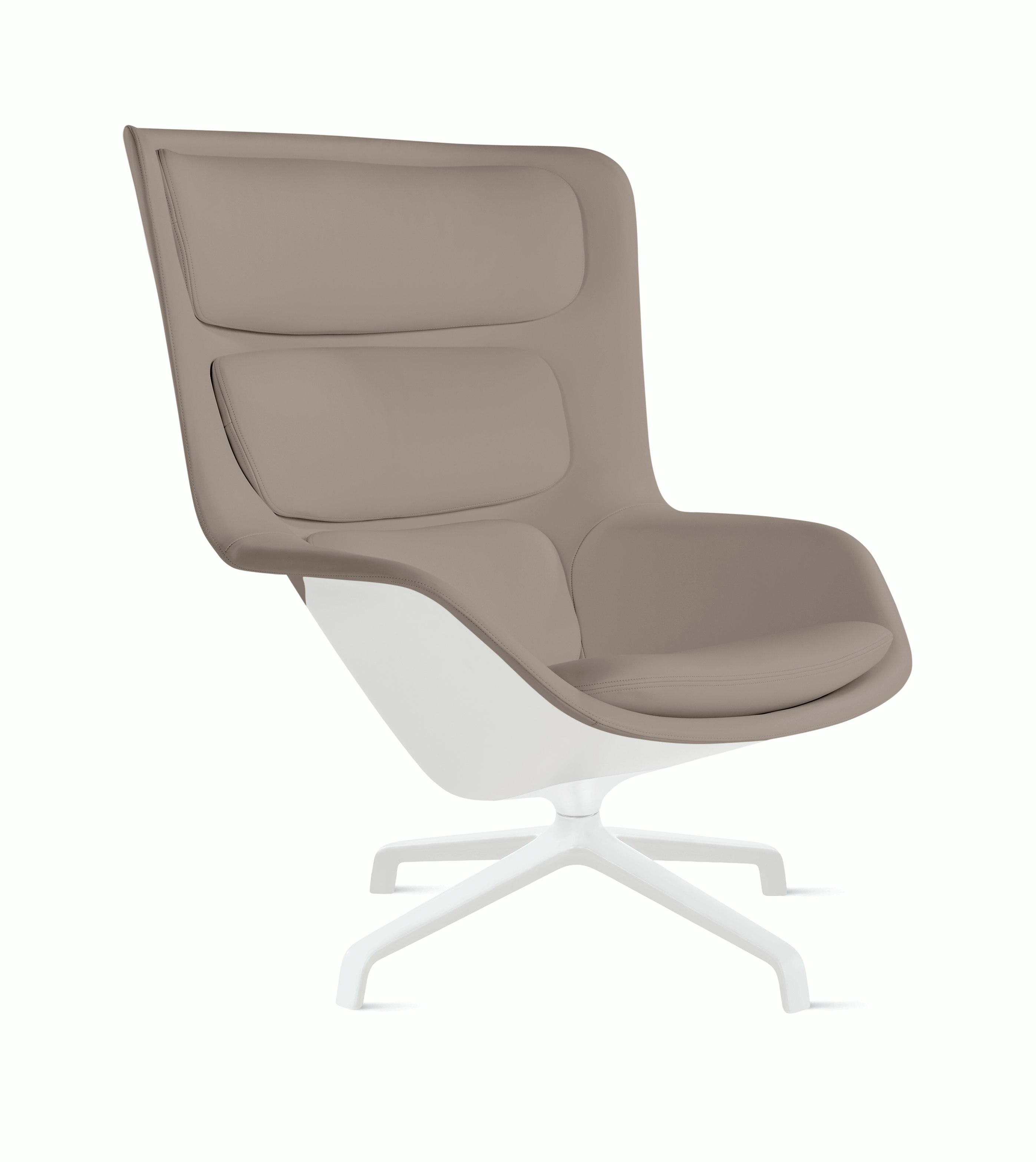 Striad Lounge Chair in High Back,  4-Star Swivel Base White,  Prone Leather,  Lute with White Shell