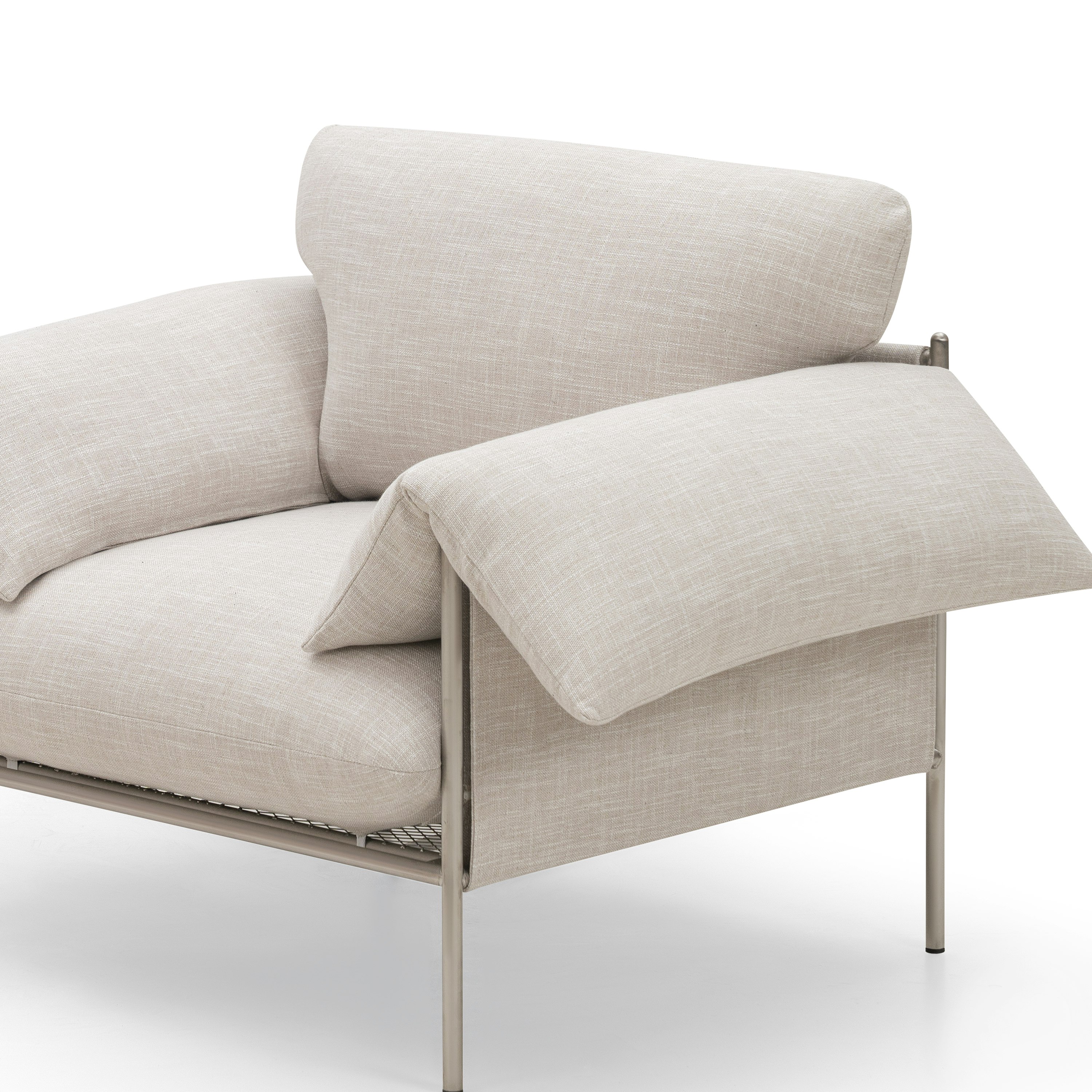 A detailed look at Alva Chair in Byron Oyster with a Brushed Steel finish