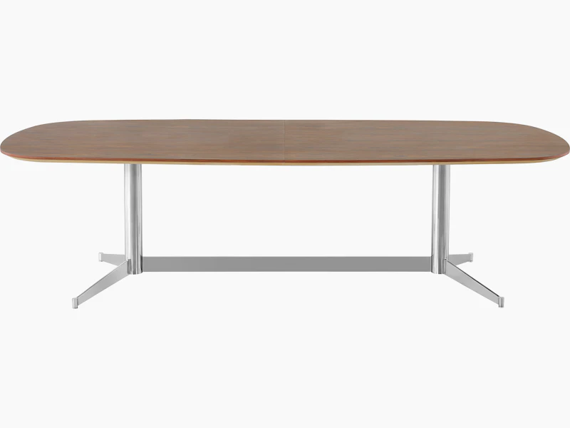 An oblong MP Conference Table with a medium-tone recograin rosewood finish, viewed from the front.