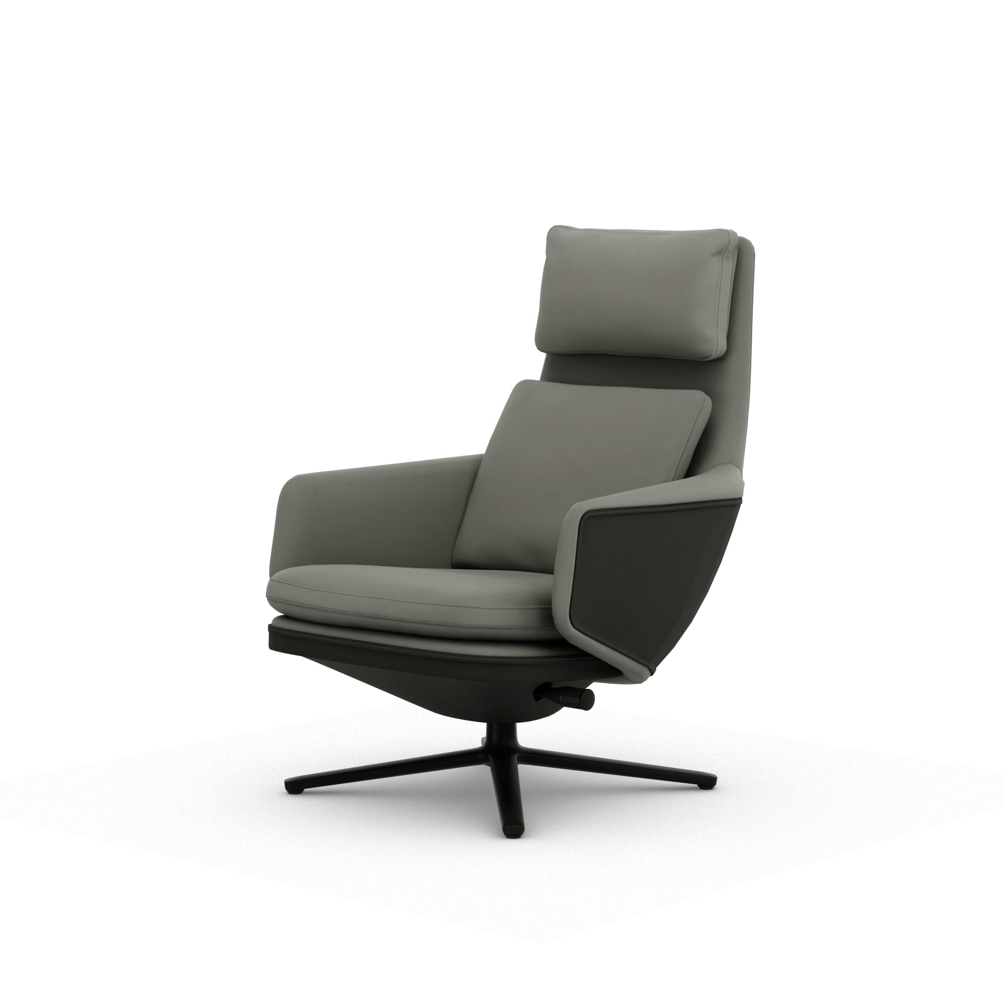Grand Relax Lounge Chair - Premium Leather, Cement, Back Uph, Leather Forte, Umbra Grey, Basic Dark