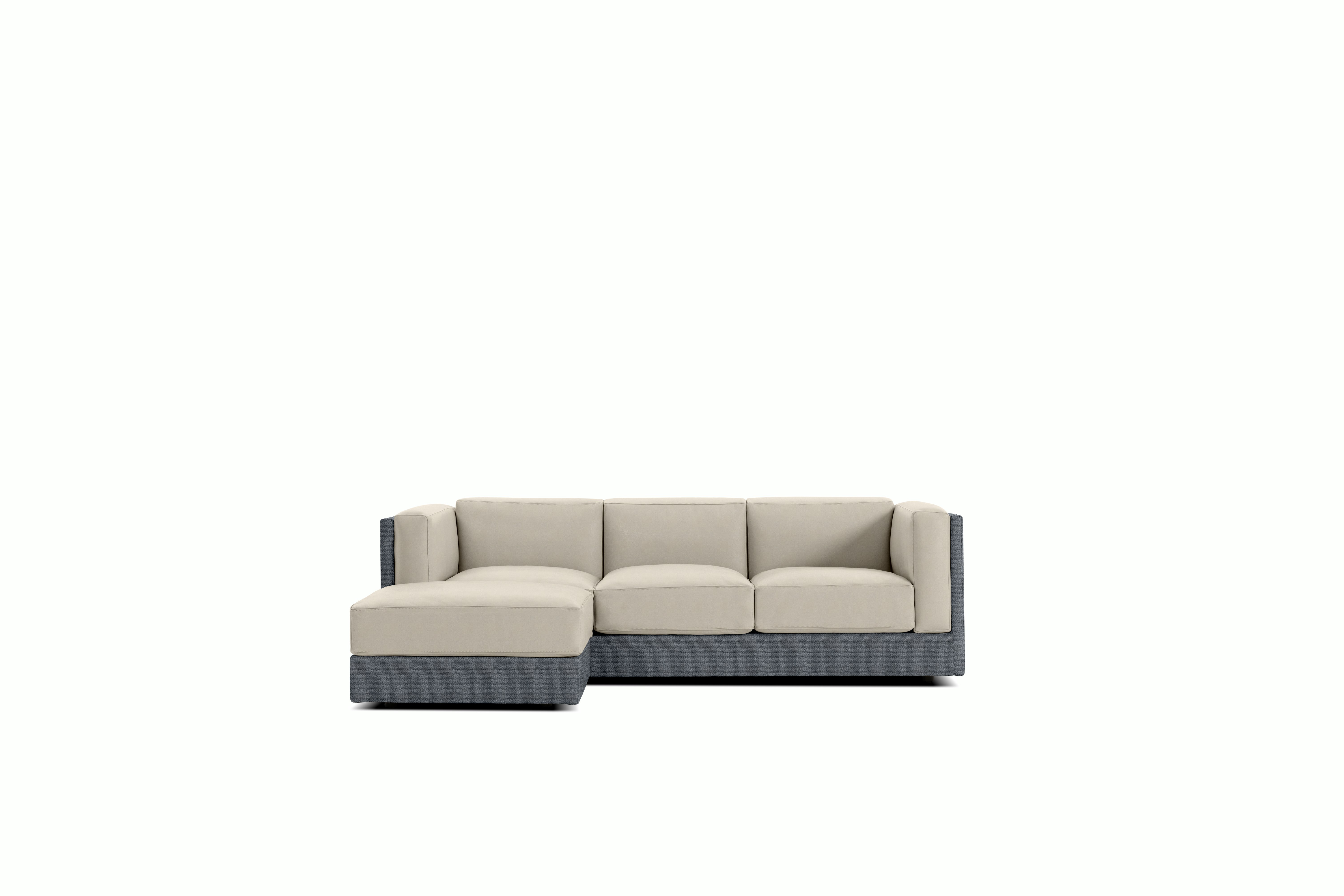 Symme Sectional Chaise - Fabric Frame,  Pebble Weave,  Pumice,  Prone Leather,  Timbre
