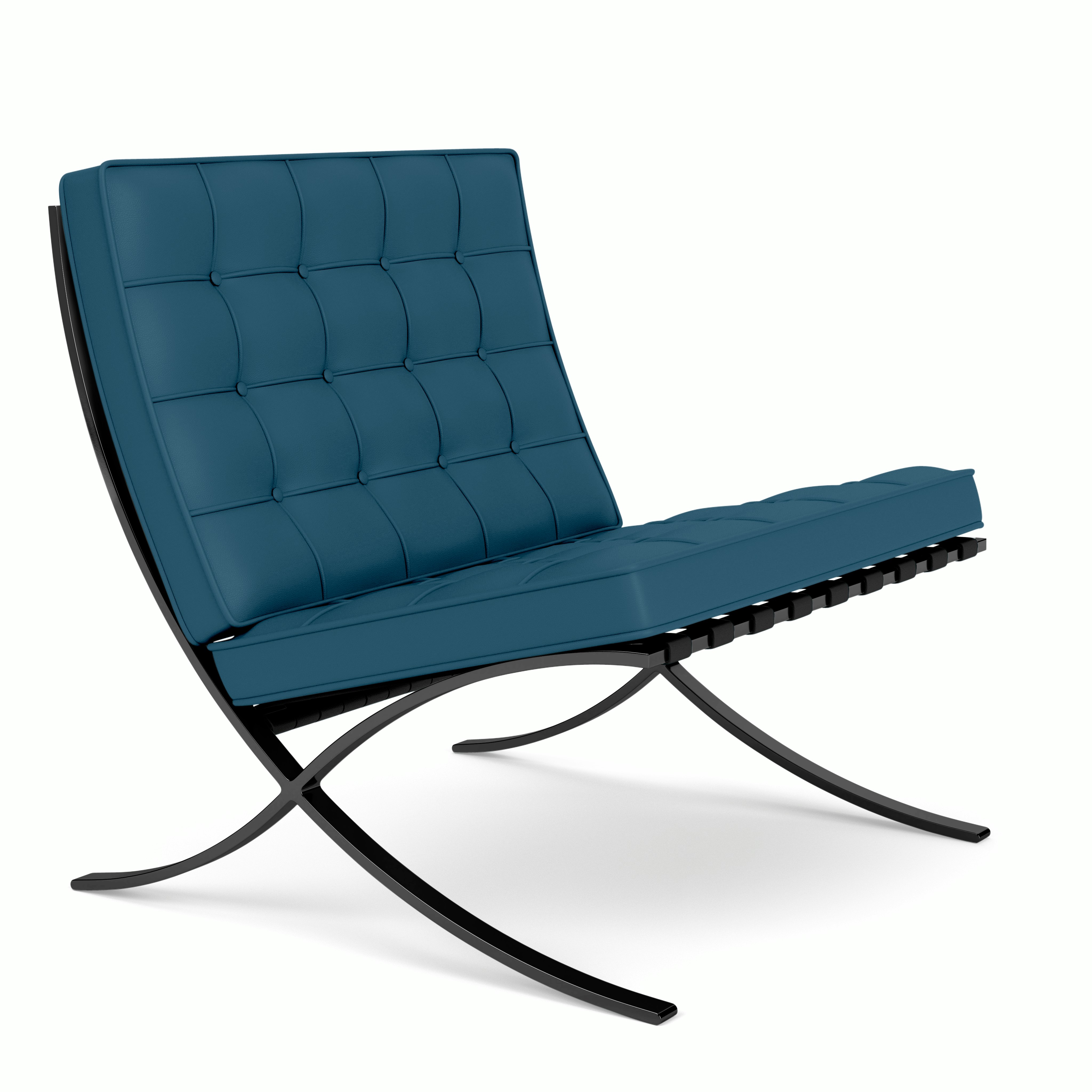 Barcelona Chair in Acqua Leather,  Spanish Main,  Black