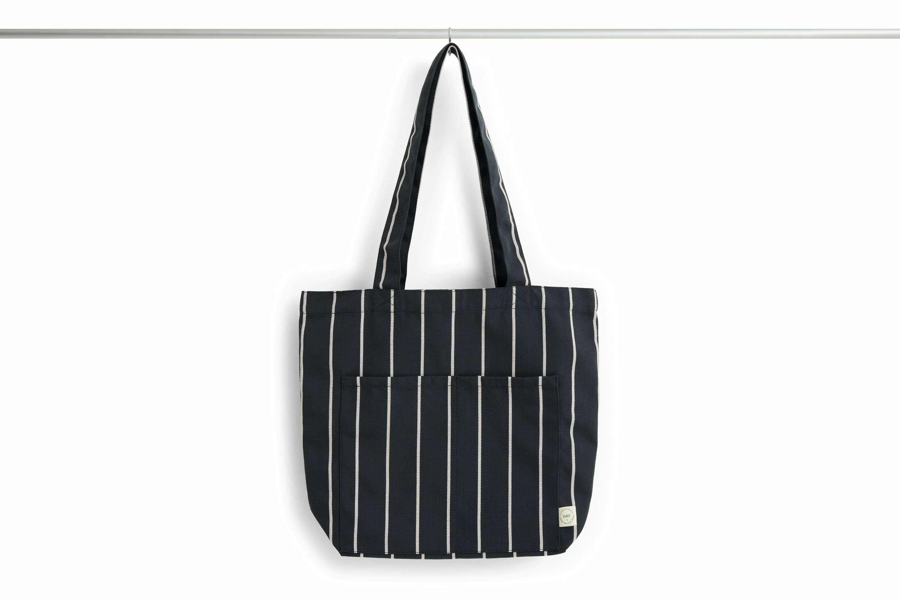 Outdoor Market Tote Bag - Black with Beige Stripe