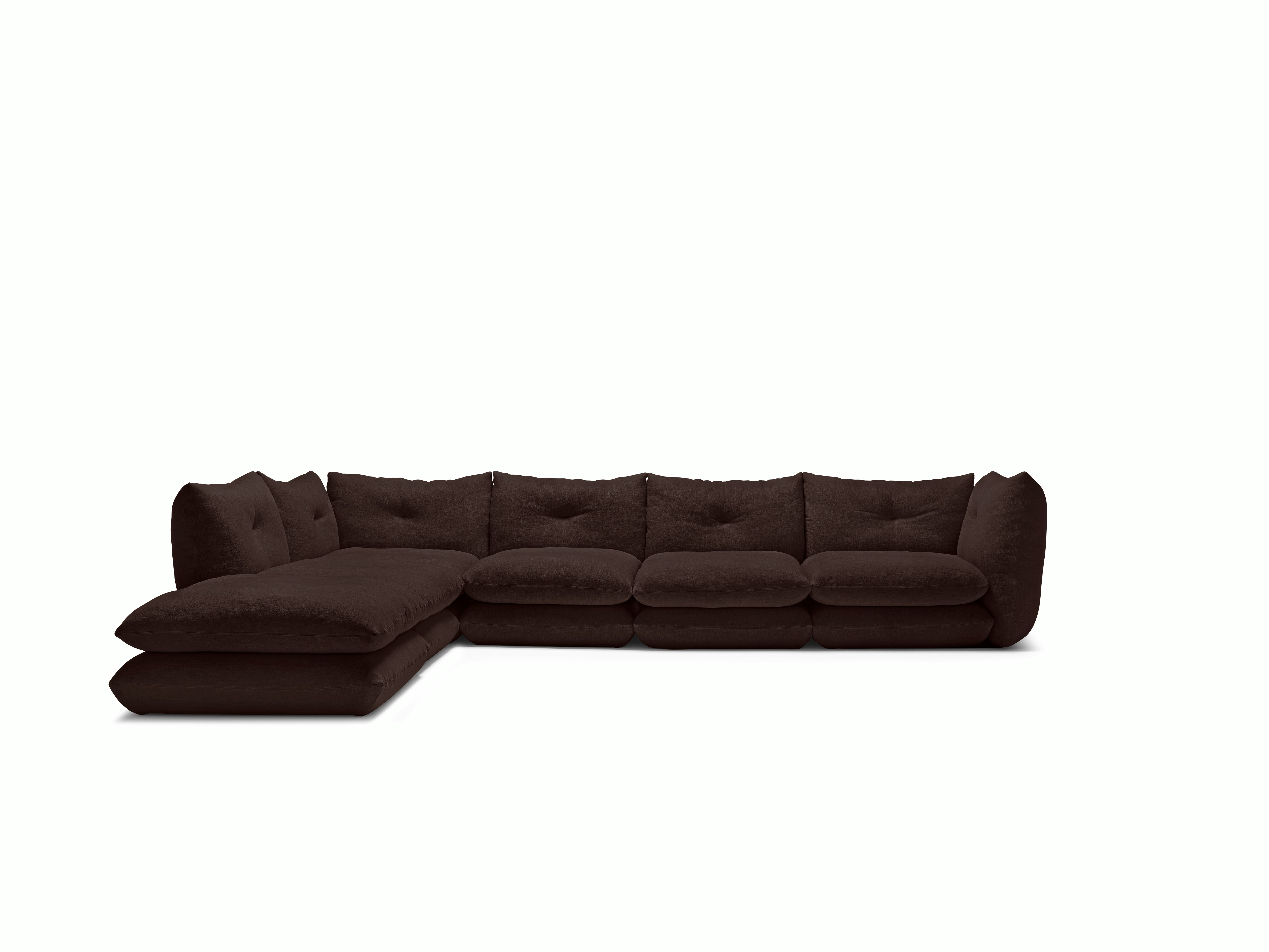 Pillo Sectional - Left,  Five Seater with Ottoman,  Standard or Deep,  Haven,  Cocoa