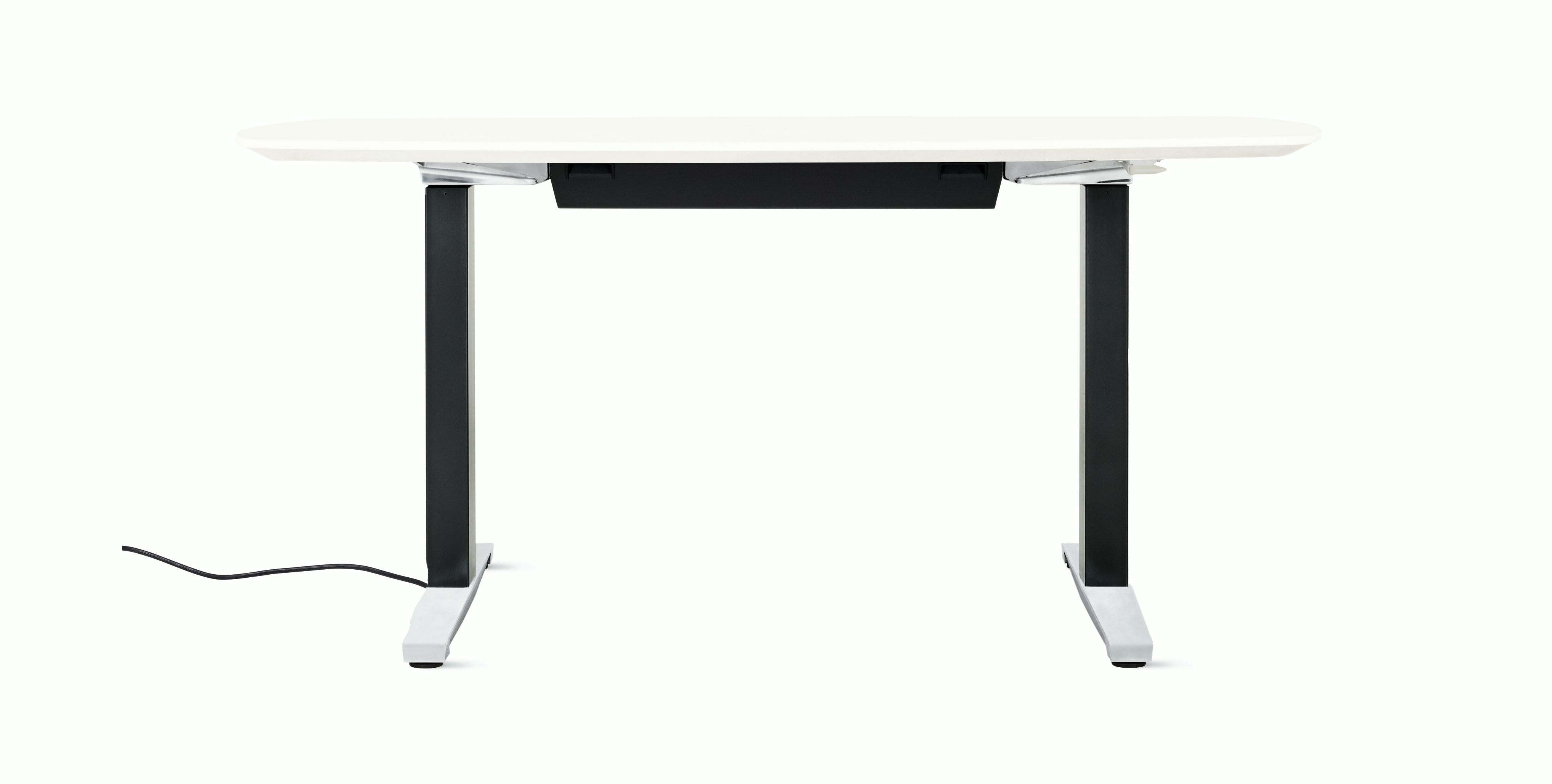 Renew Executive S2S Desk 29 x 58, Laminate White, Graphite Satin / Polished Aluminum, Integrated Cord Management, Hidden Power