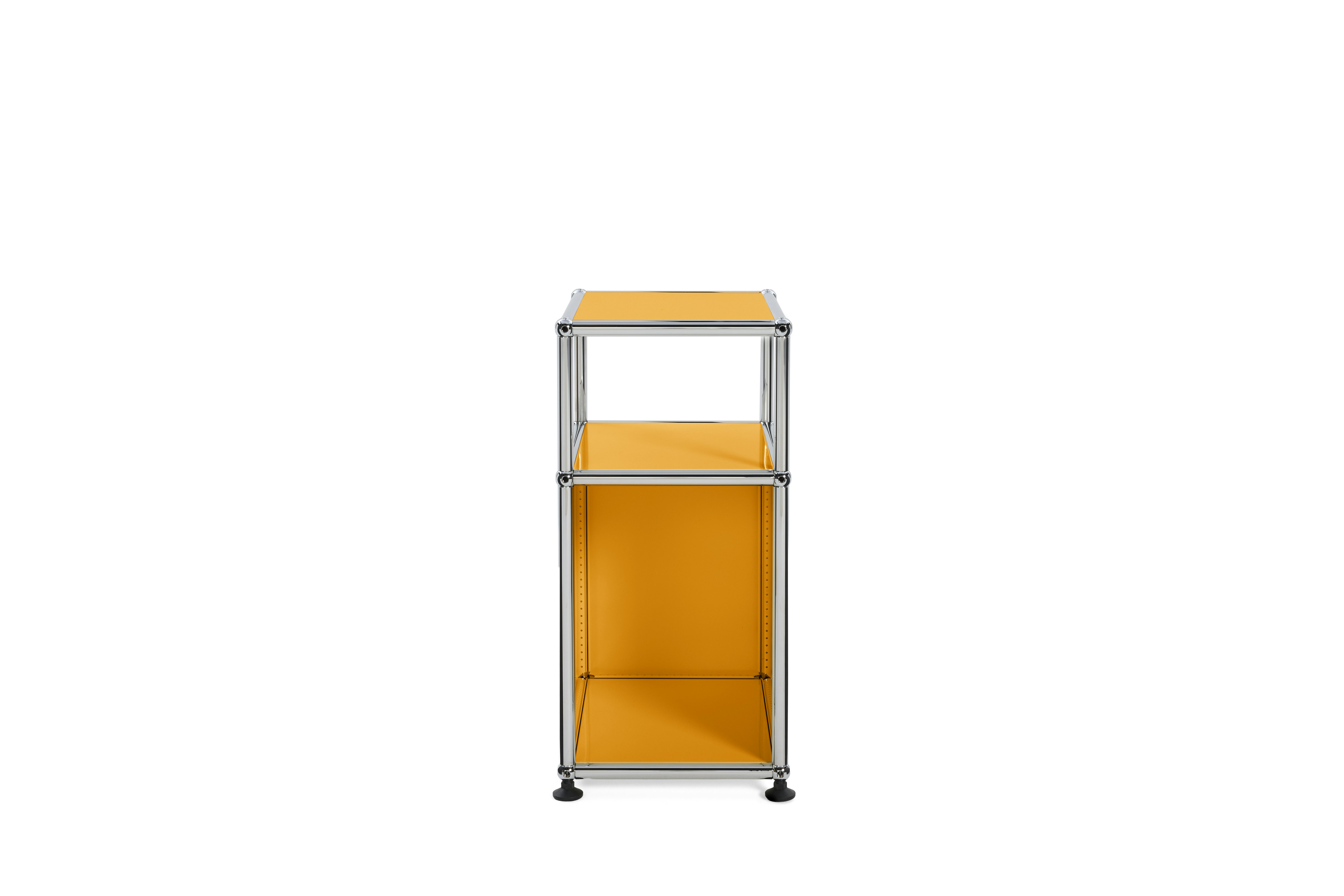 A USM Compact Bedside Table in Golden Yellow viewed from the front.