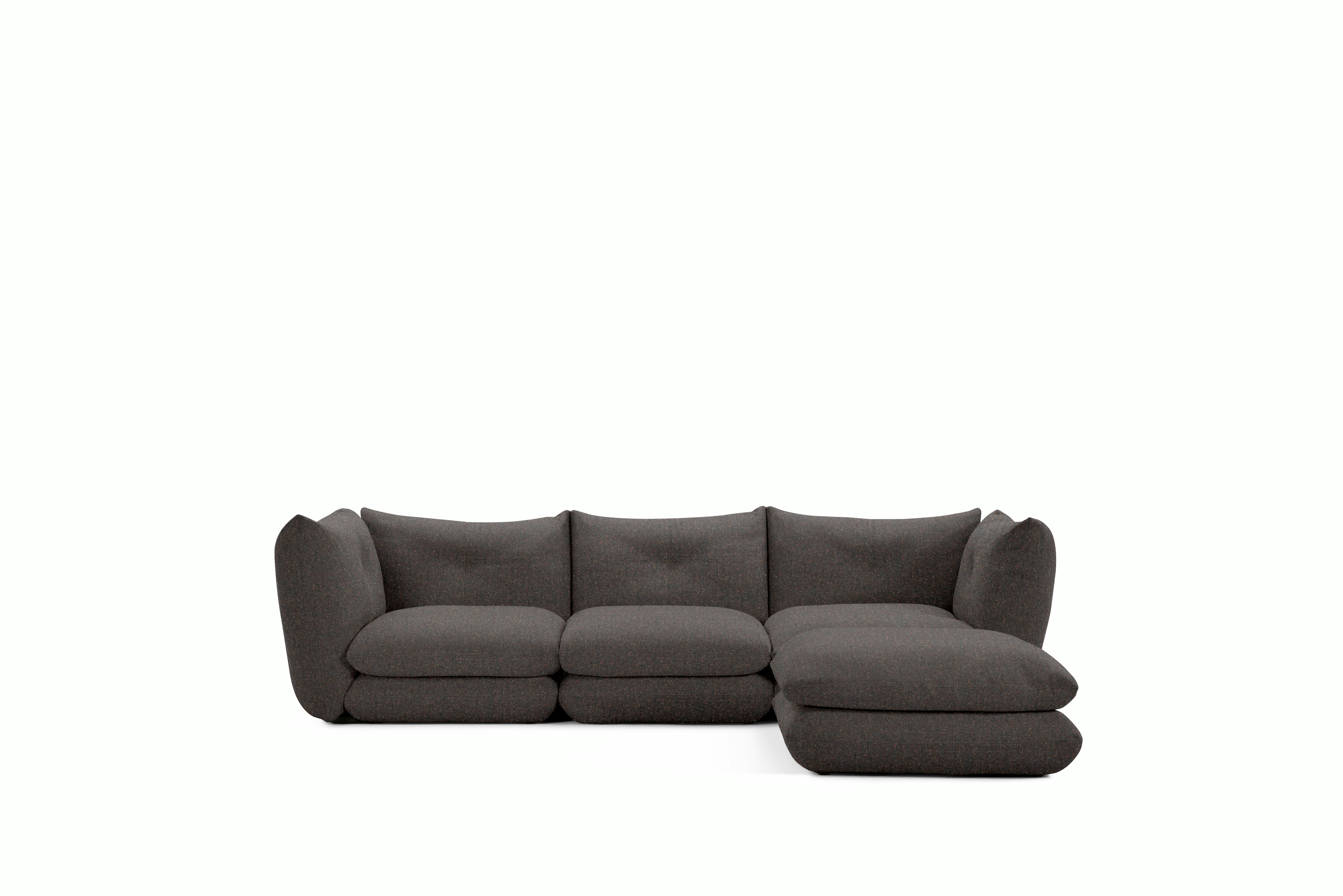Perron Pillo Sectional - Three Seater with Ottoman, Standard, Buzz, Cocoa