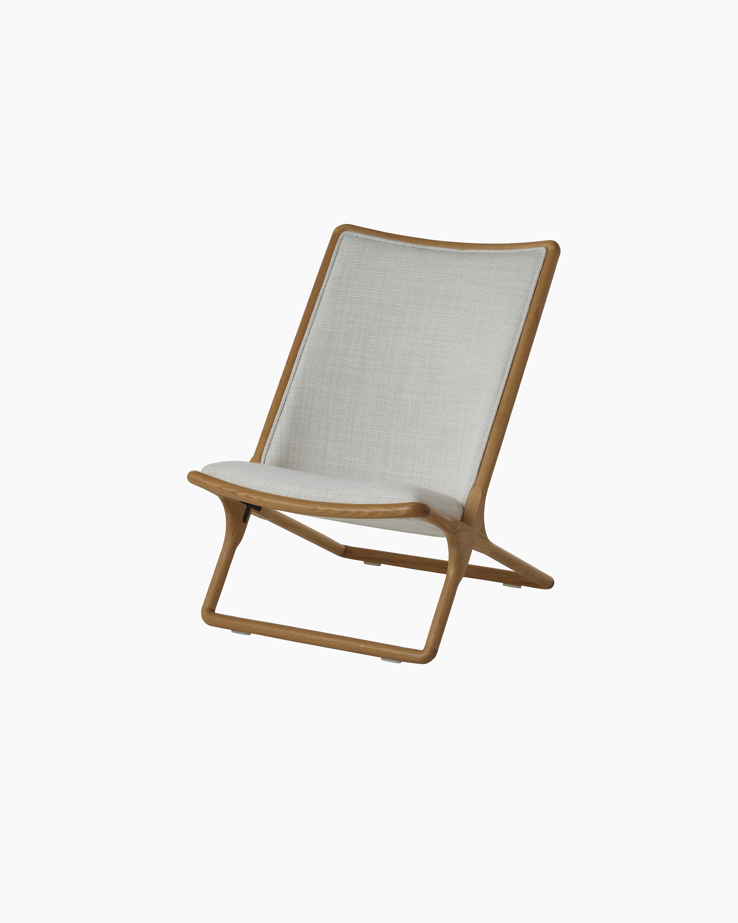 Scissor Chair by Ward Bennett for Geiger, angled front view on a white sweep.