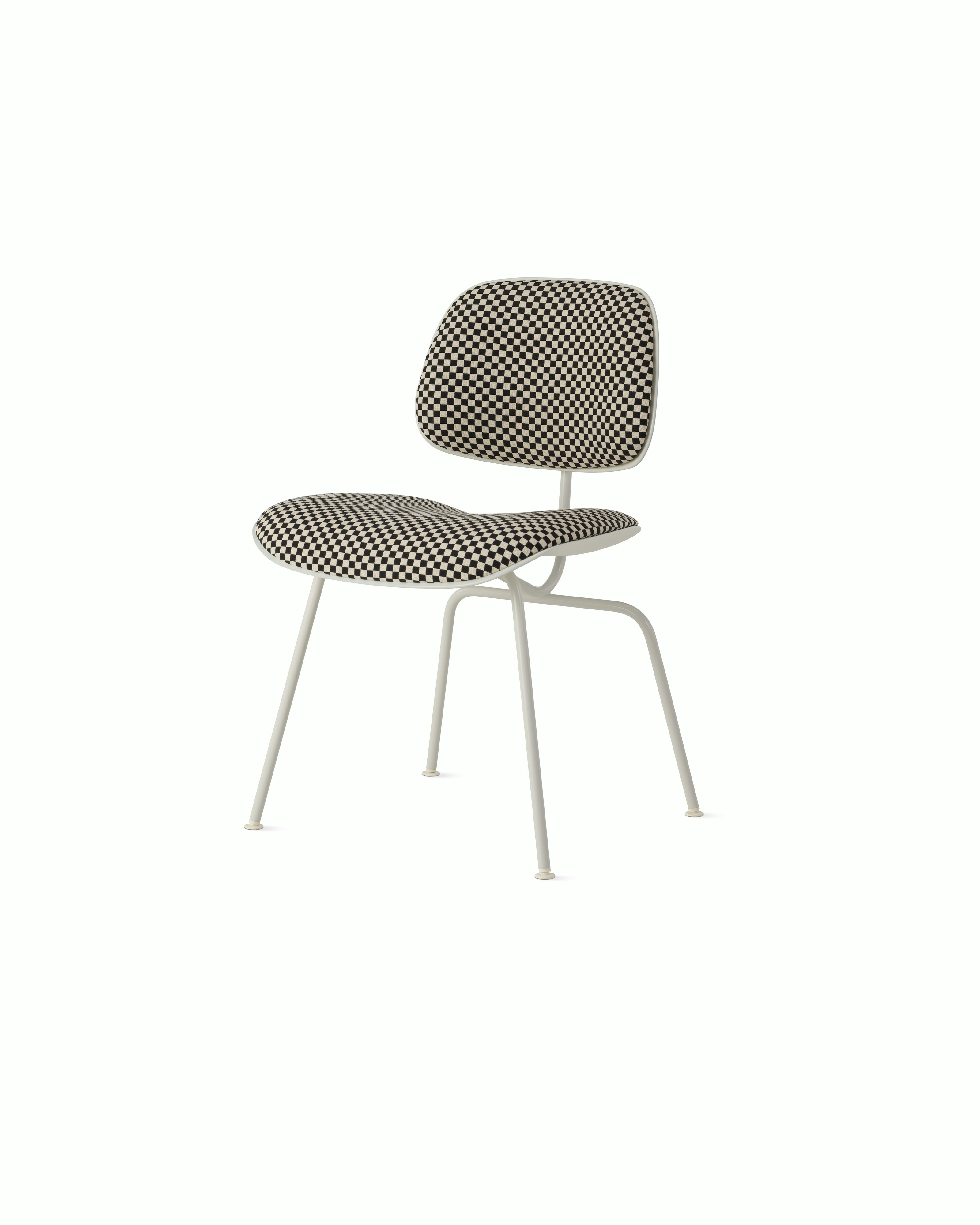 Eames Molded Plastic Dining Chair (EC-127) - Side Chair, Upholstered, White, Checker, Black / White, White